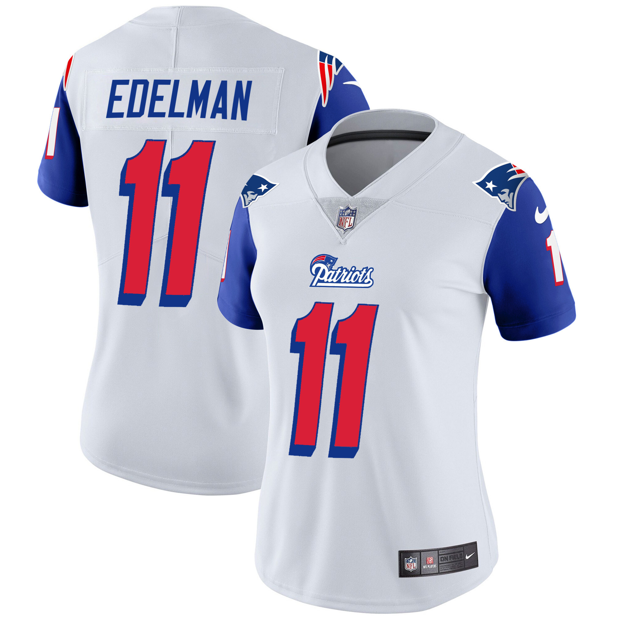 Julian Edelman Women's New England Patriots 1996 Throwback Limited Vapor Royal Sleeves Jersey - All Stitched 