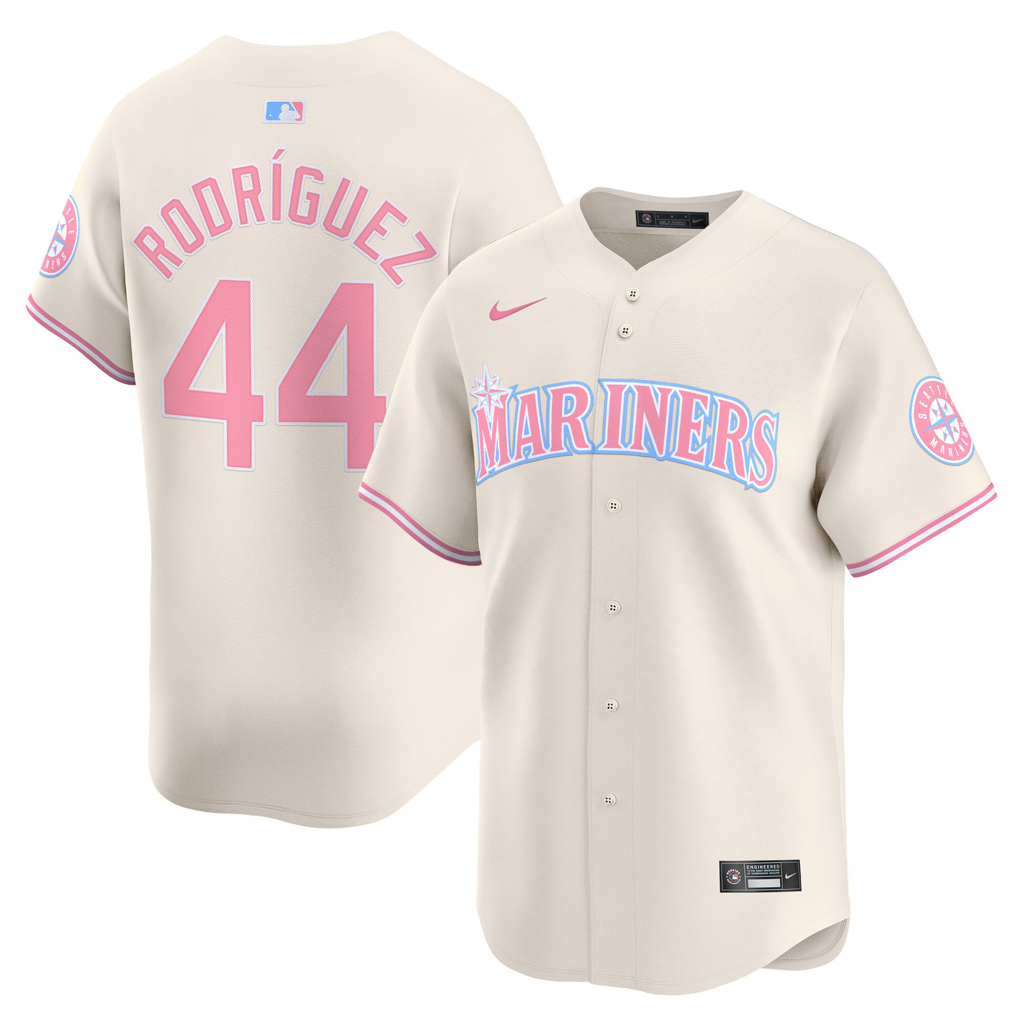 Julio RodrÌguezUnisex Seattle Mariners Bubblegum Pink Vapor Premier Limited Cream Jersey - All Stitched
