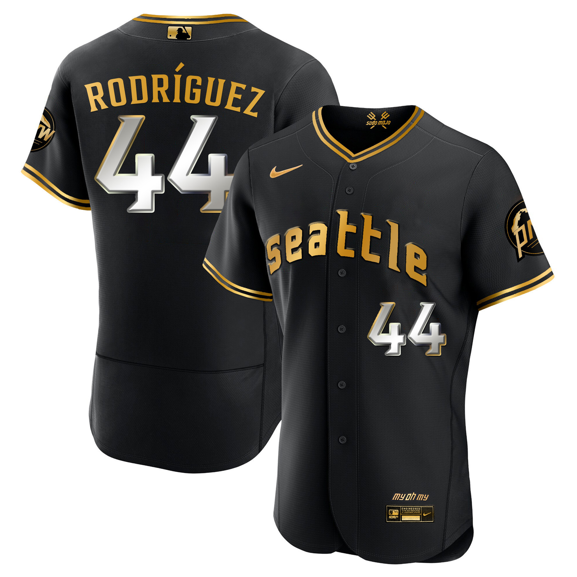 Julio Rodriguez Men's Seattle Mariners 2023 City Connect Gold Fan Made Flex Black Gold Jersey - All Stitched