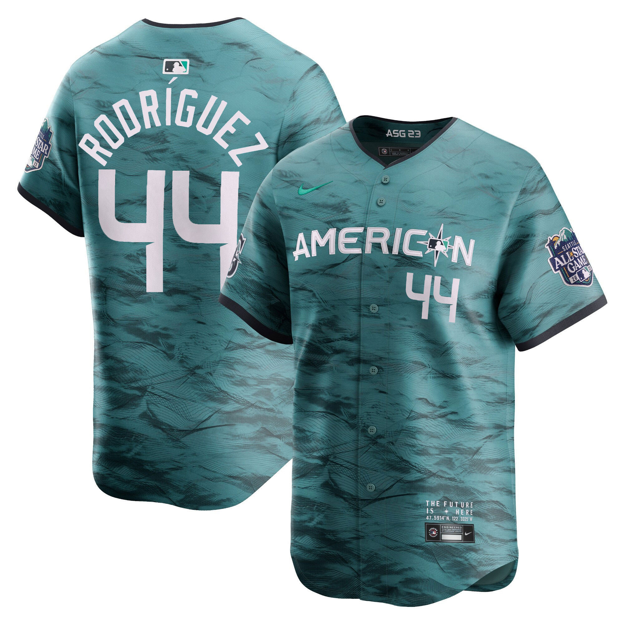 Julio Rodriguez Men's Seattle Mariners American League 2023 All-Star Game Teal Cool Base Jersey - All Stitched