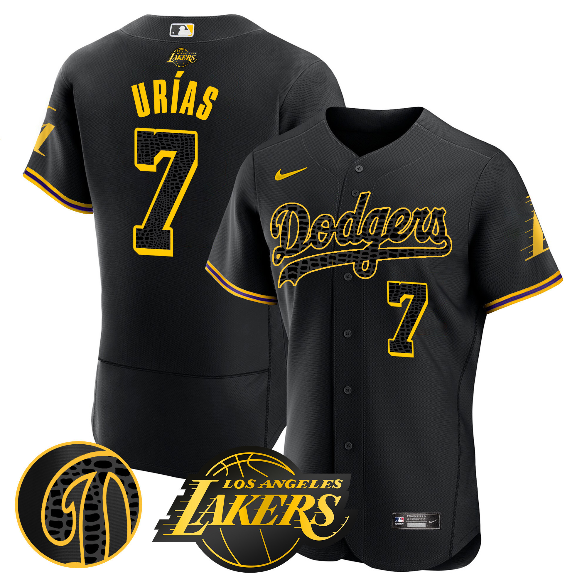 Julio Urías Men's Los Angeles Dodgers Flex Base Mamba Black Jersey - All Stitched