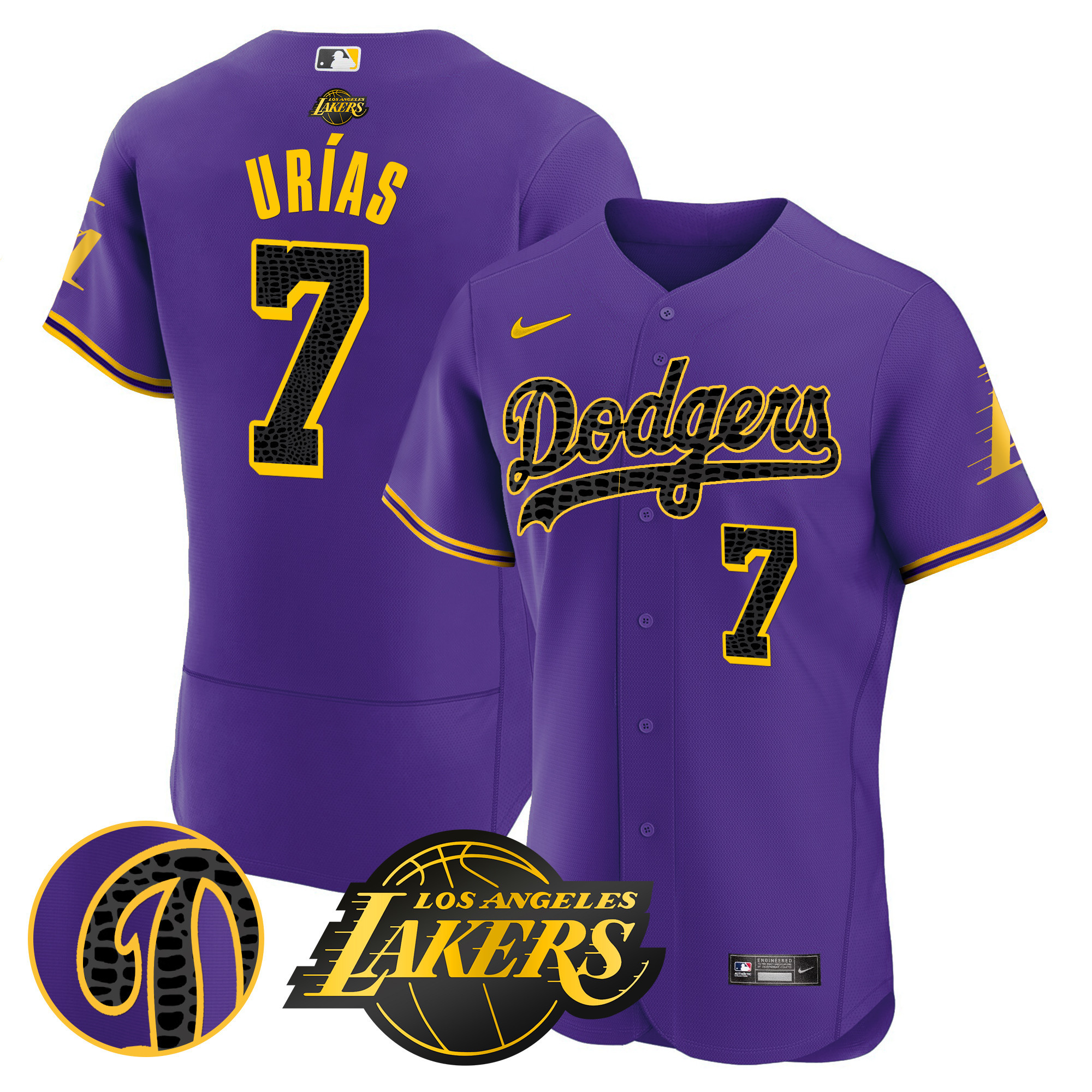 Julio Urías Men's Los Angeles Dodgers Flex Base Mamba Purple Jersey - All Stitched