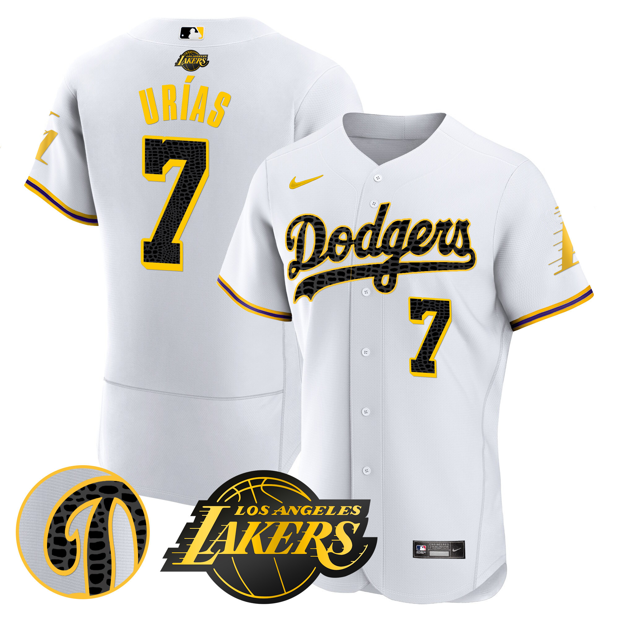 Julio Urías Men's Los Angeles Dodgers Flex Base Mamba White Jersey - All Stitched