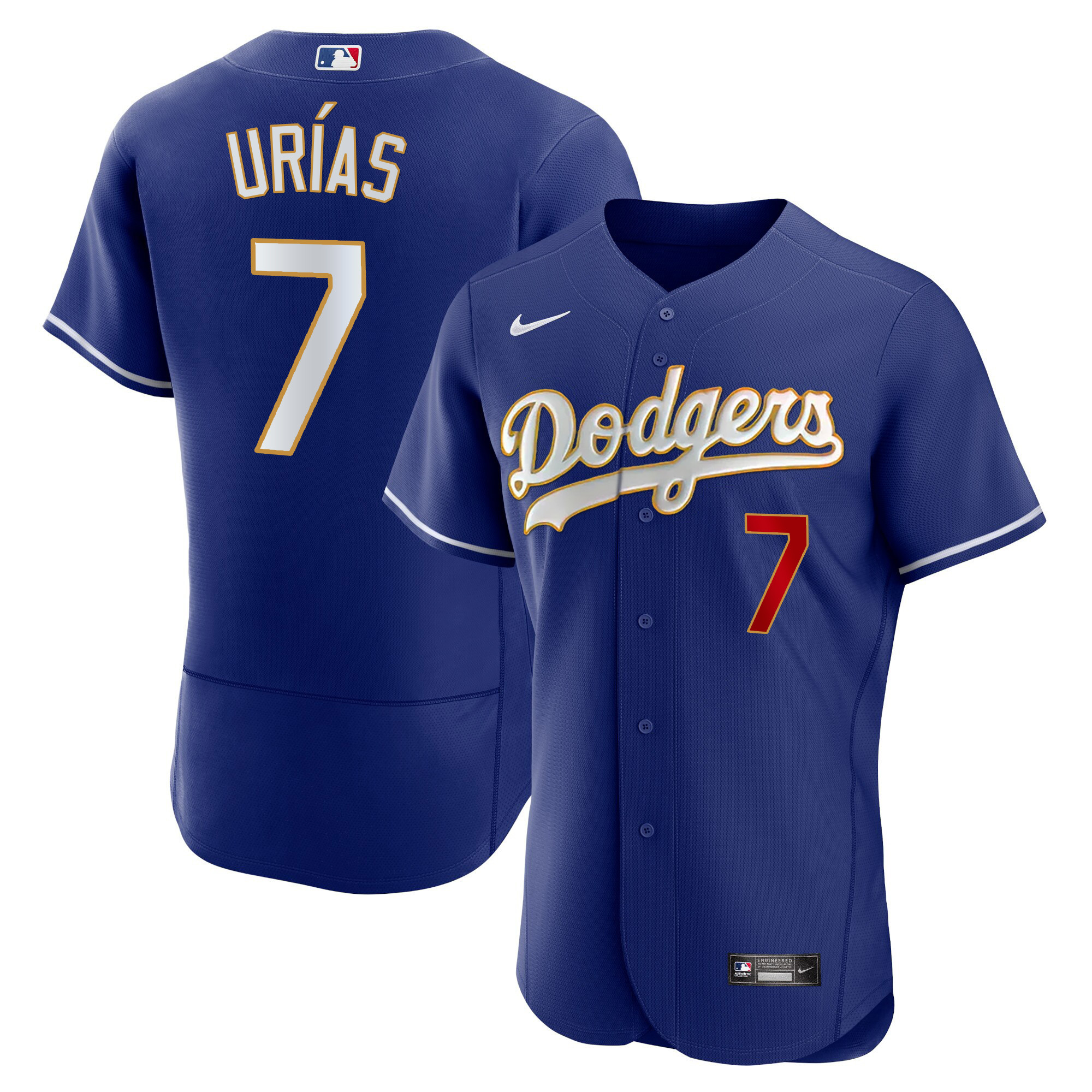 Julio Urías Men's Los Angeles Dodgers Gold Trim Flex Base Royal Jersey - All Stitched