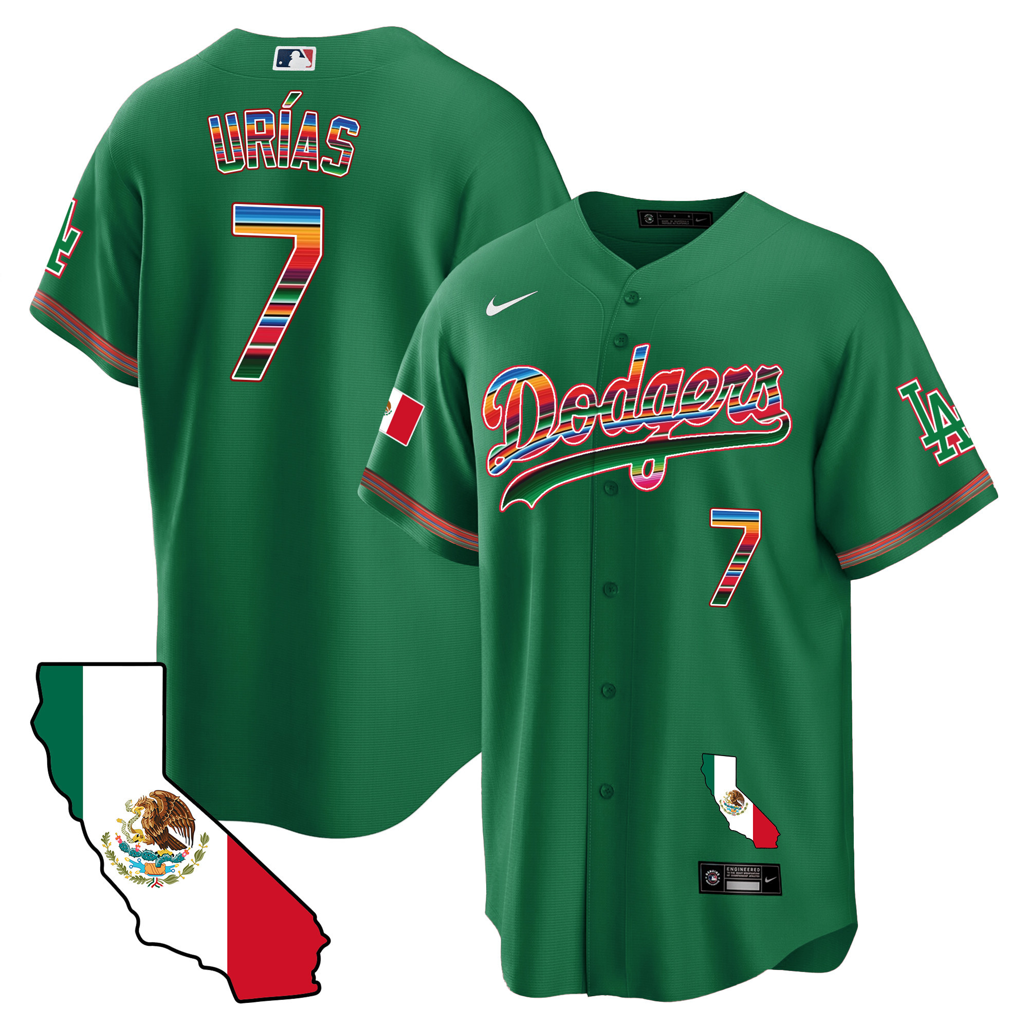 Julio Urías Men's Los Angeles Dodgers Mexico California Map Cool Base Green Jersey - All Stitched