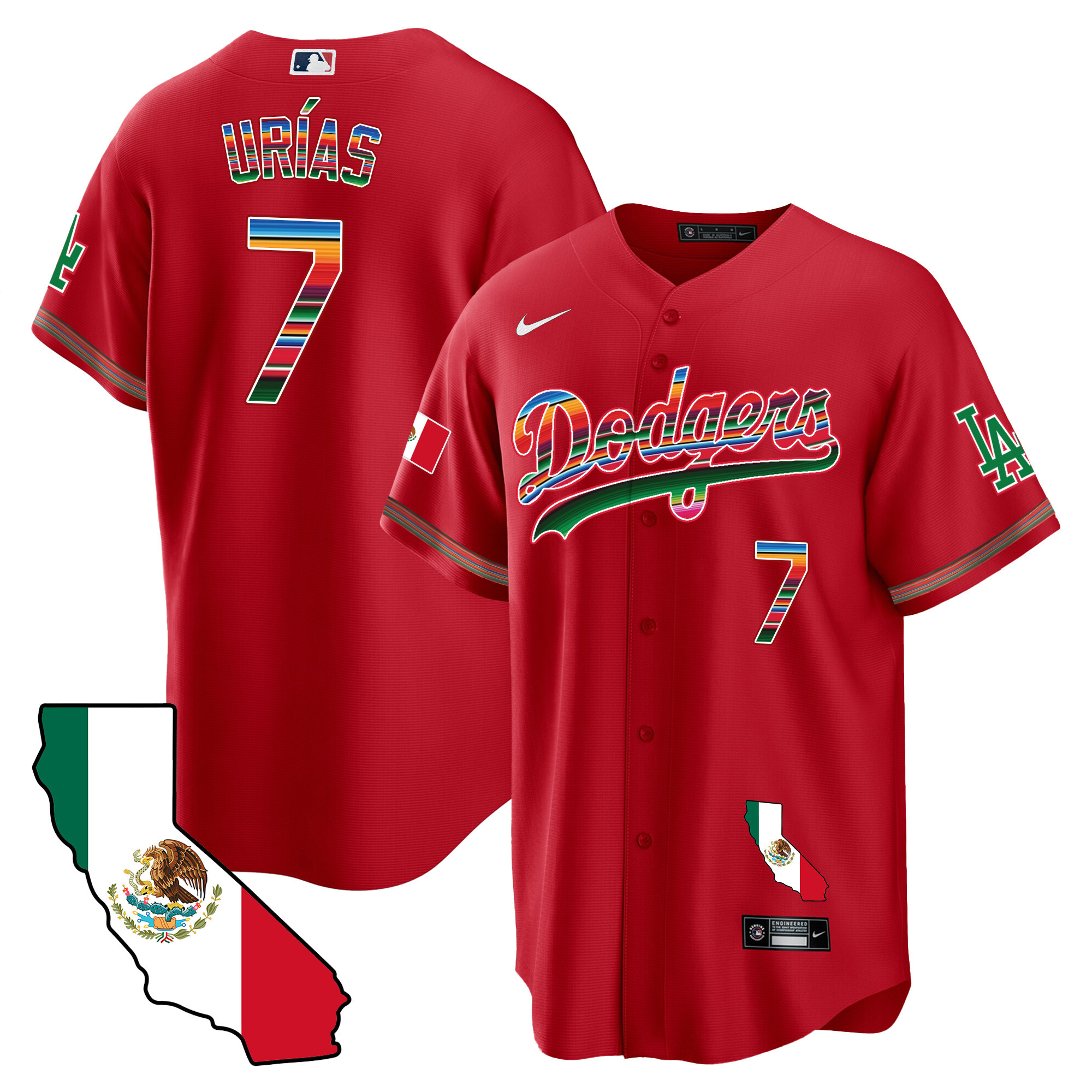 Julio Urías Men's Los Angeles Dodgers Mexico California Map Cool Base Red Jersey - All Stitched