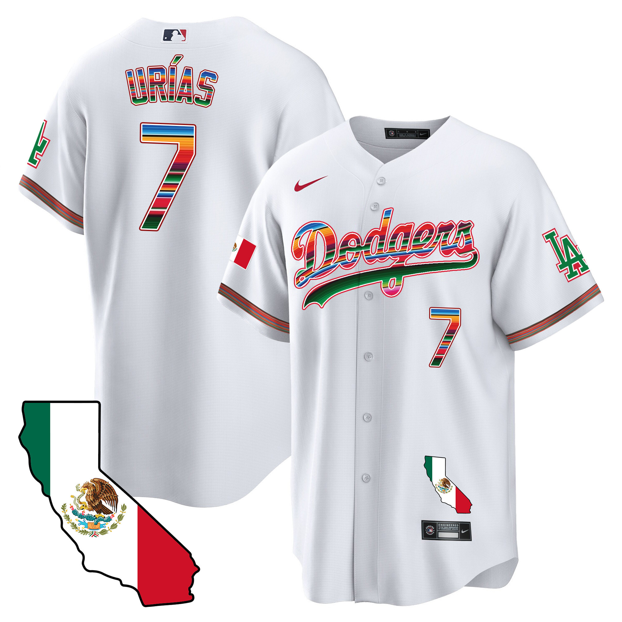 Julio Urías Men's Los Angeles Dodgers Mexico California Map Cool Base White Jersey - All Stitched