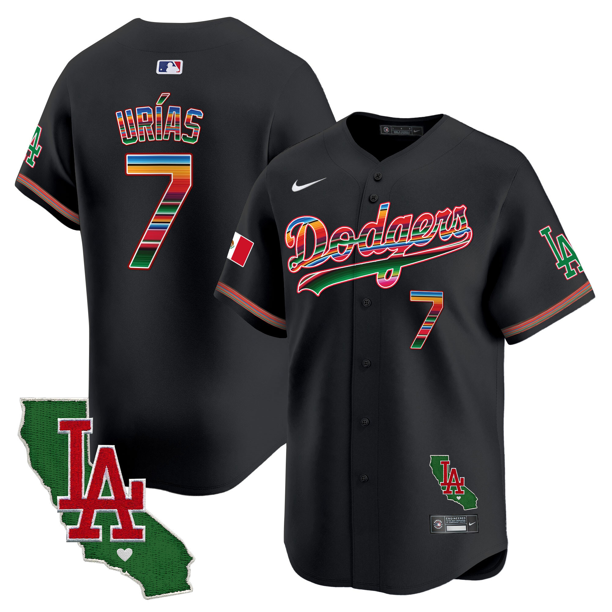 Julio Urías Men's Los Angeles Dodgers Mexico California Patch Vapor Premier Limited Black Jersey - All Stitched