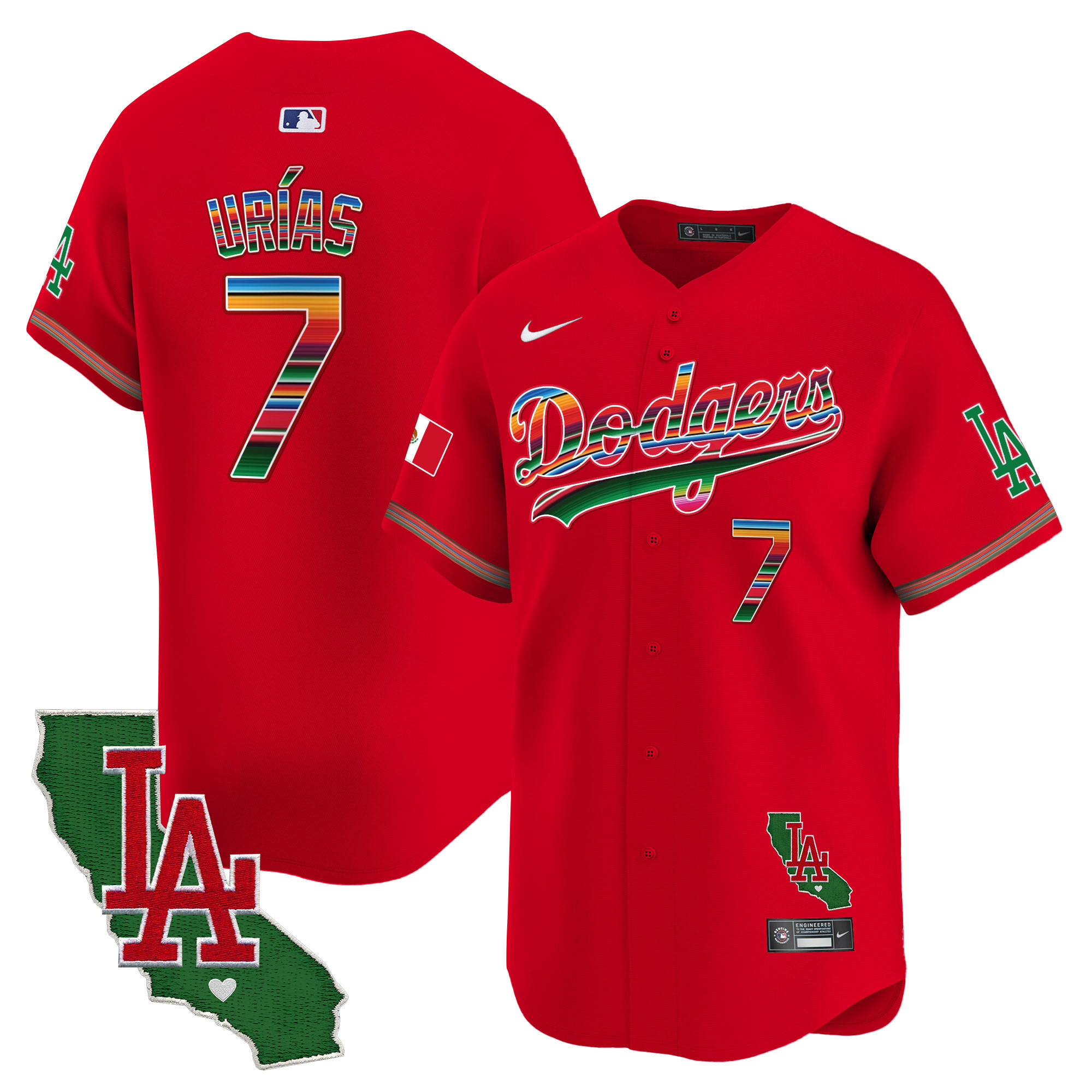 Julio Urías Men's Los Angeles Dodgers Mexico California Patch Vapor Premier Limited Red Jersey - All Stitched