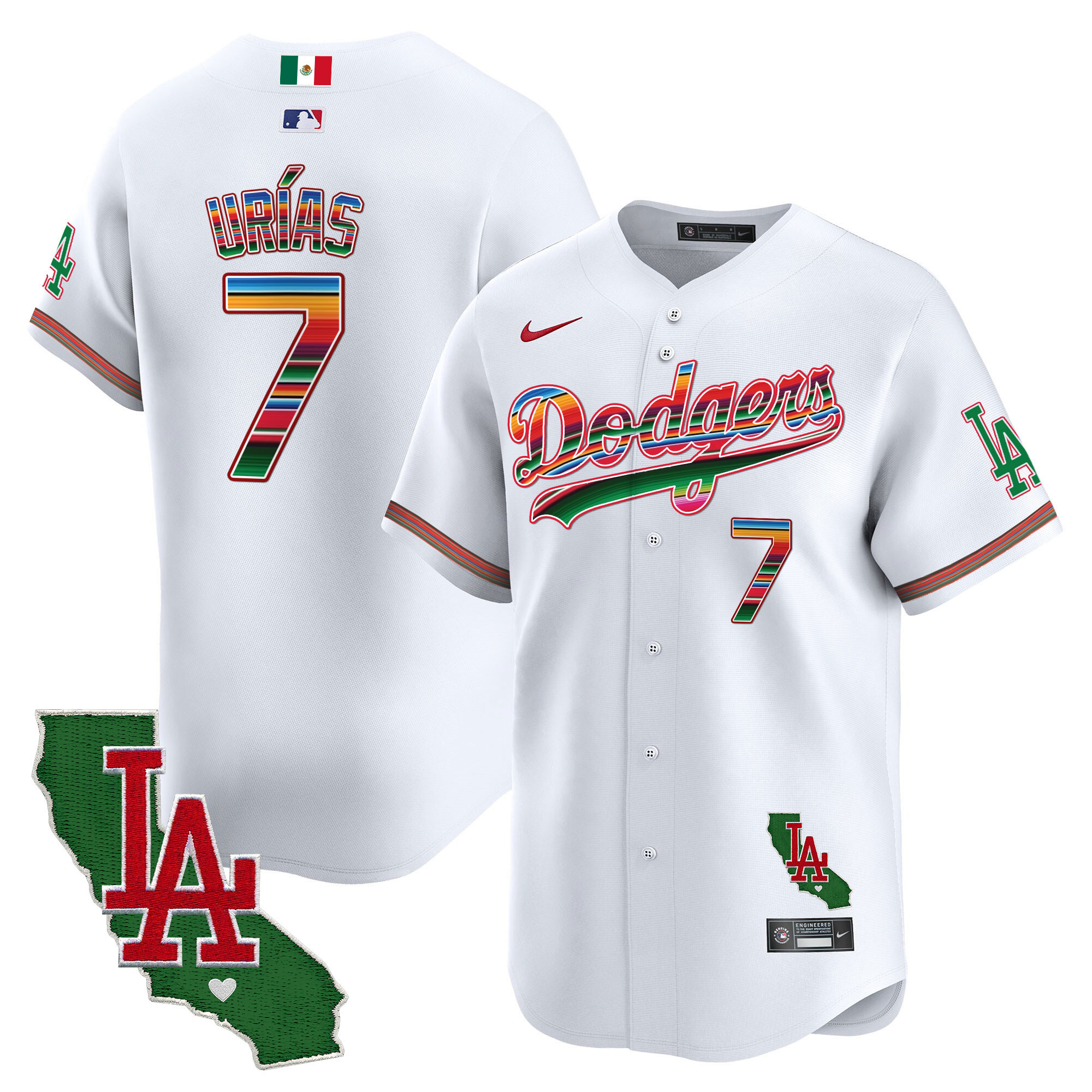 Julio Urías Men's Los Angeles Dodgers Mexico California Patch Vapor Premier Limited V2 White Jersey - All Stitched