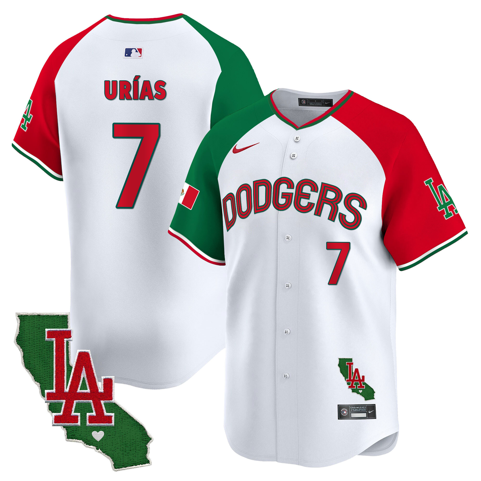 Julio Urías Men's Los Angeles Dodgers Mexico California Patch Vapor Premier Limited V3 Alternate Jersey - All Stitched