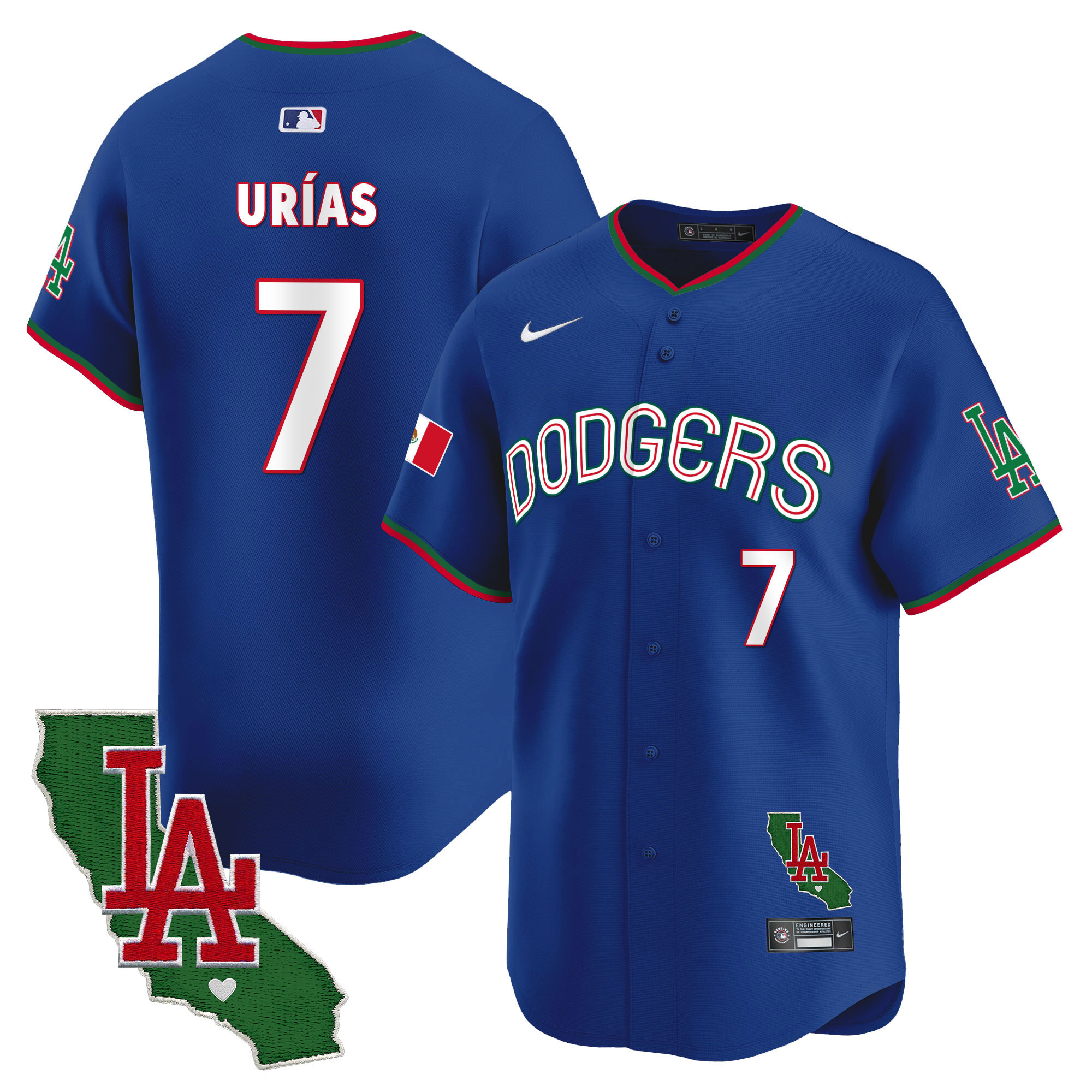 Julio Urías Men's Los Angeles Dodgers Mexico California Patch Vapor Premier Limited V3 Royal Jersey - All Stitched