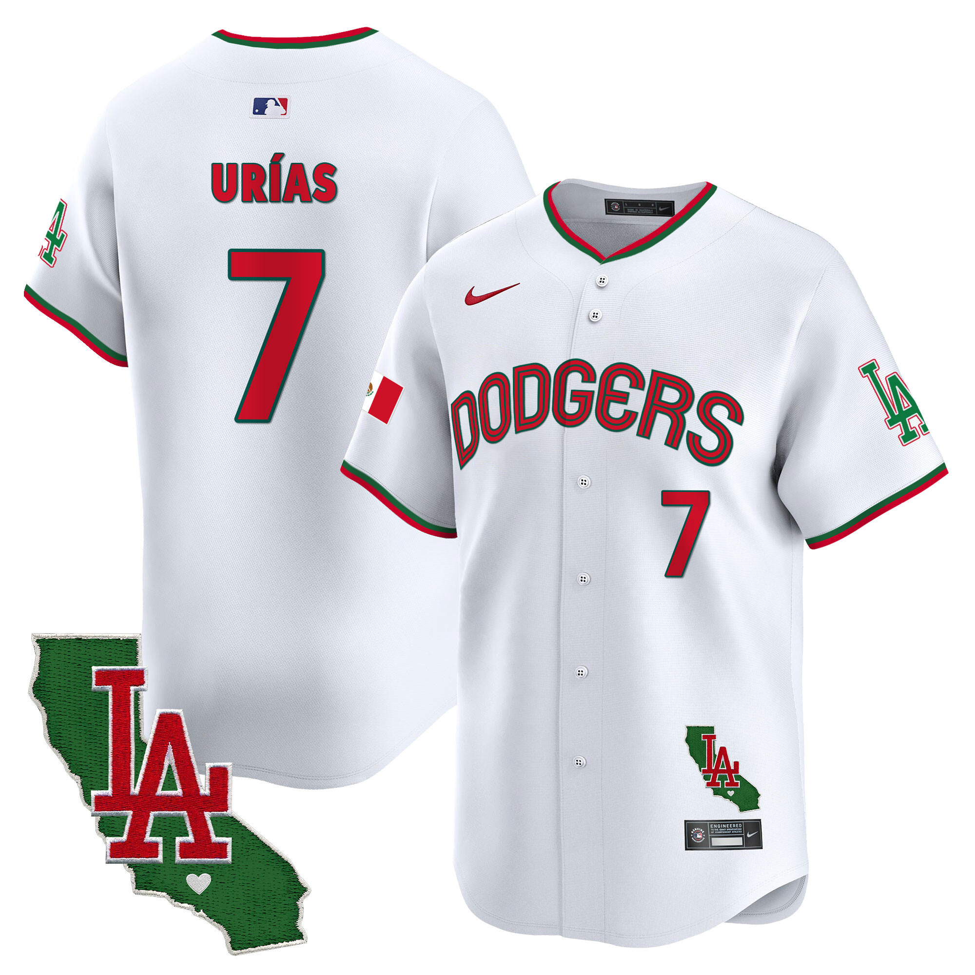 Julio Urías Men's Los Angeles Dodgers Mexico California Patch Vapor Premier Limited V3 White Jersey - All Stitched
