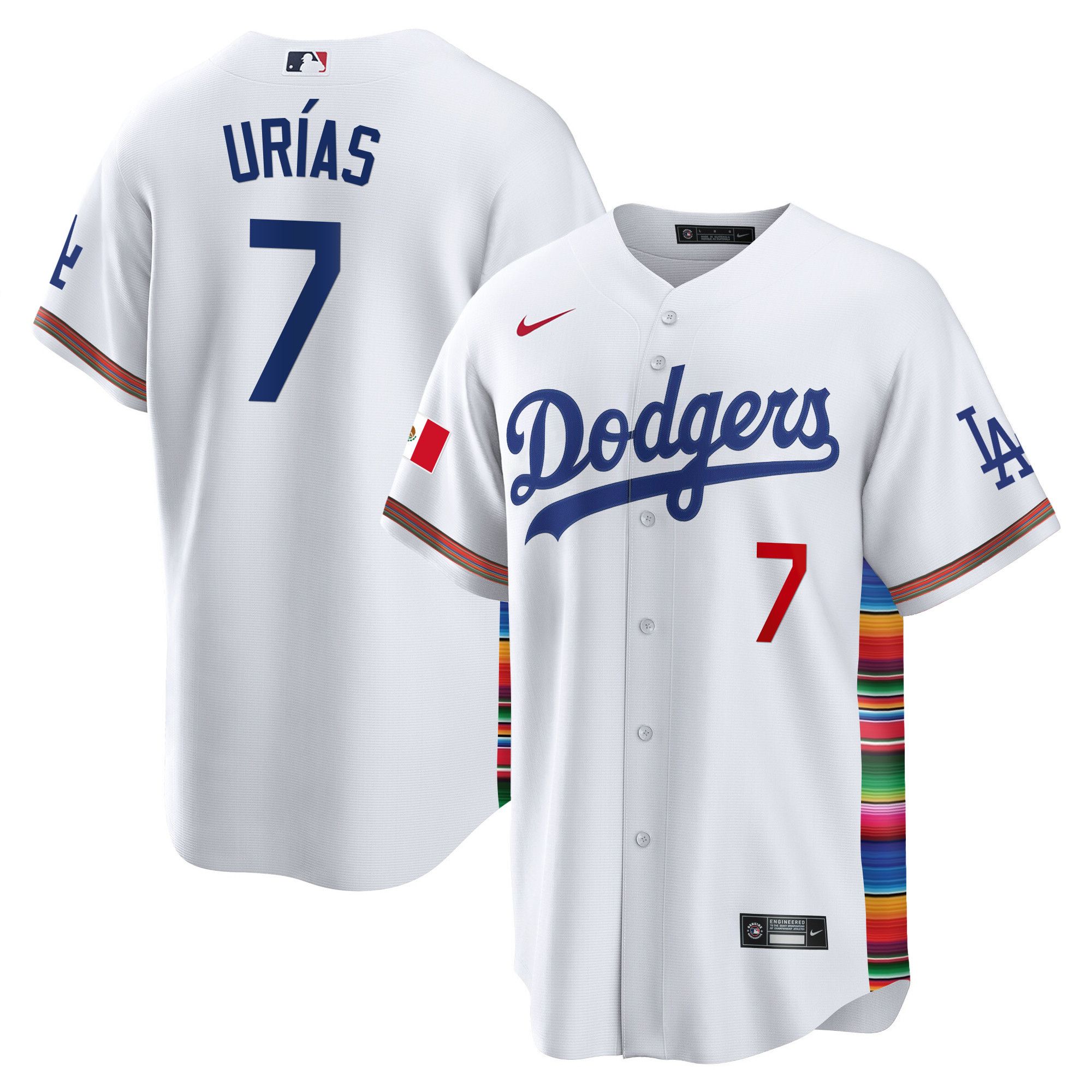 Julio Urías Men's Los Angeles Dodgers Mexico Cool Base Limited V2 White Jersey - All Stitched
