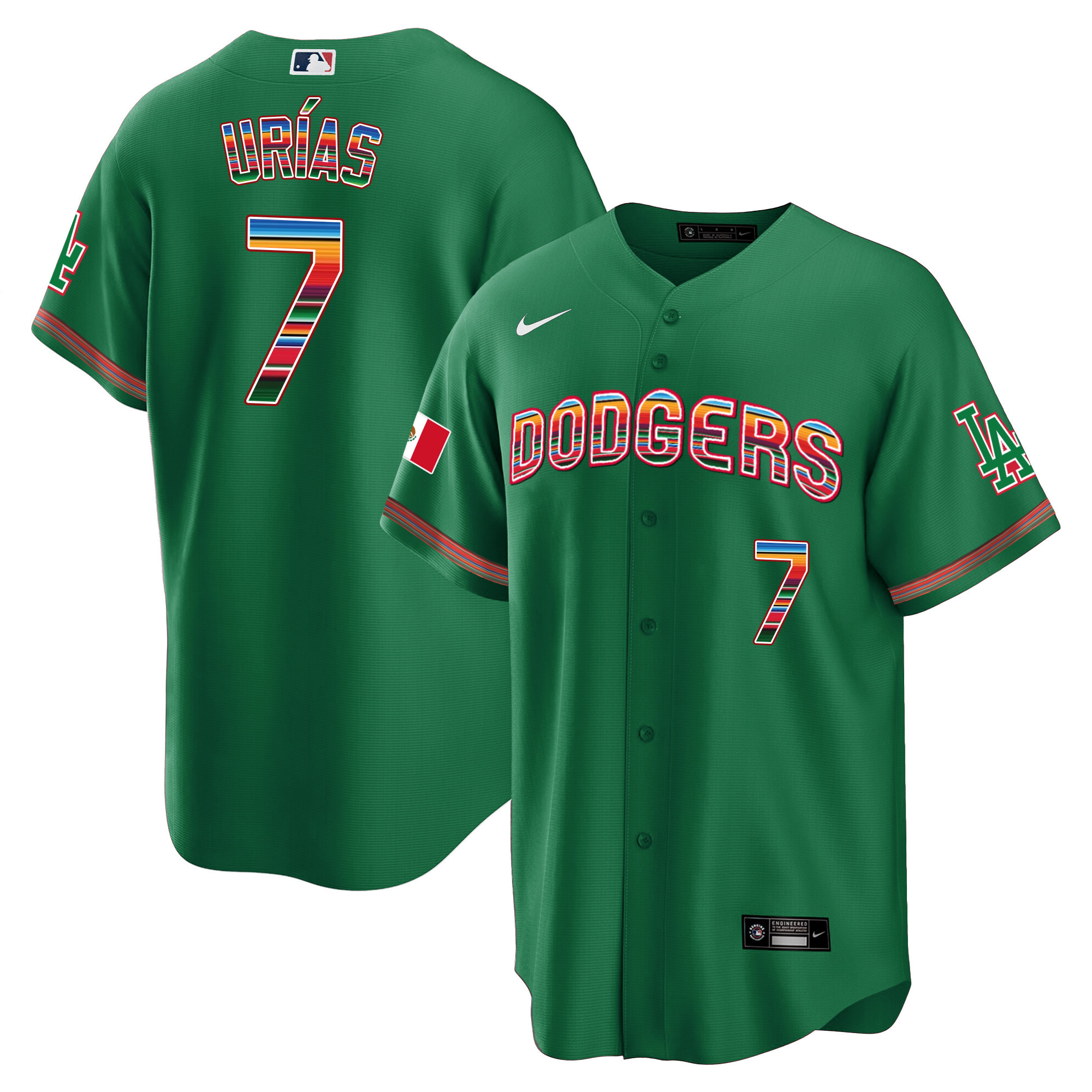 Julio Urías Men's Los Angeles Dodgers Mexico Cool Base Limited V3 Green Jersey - All Stitched