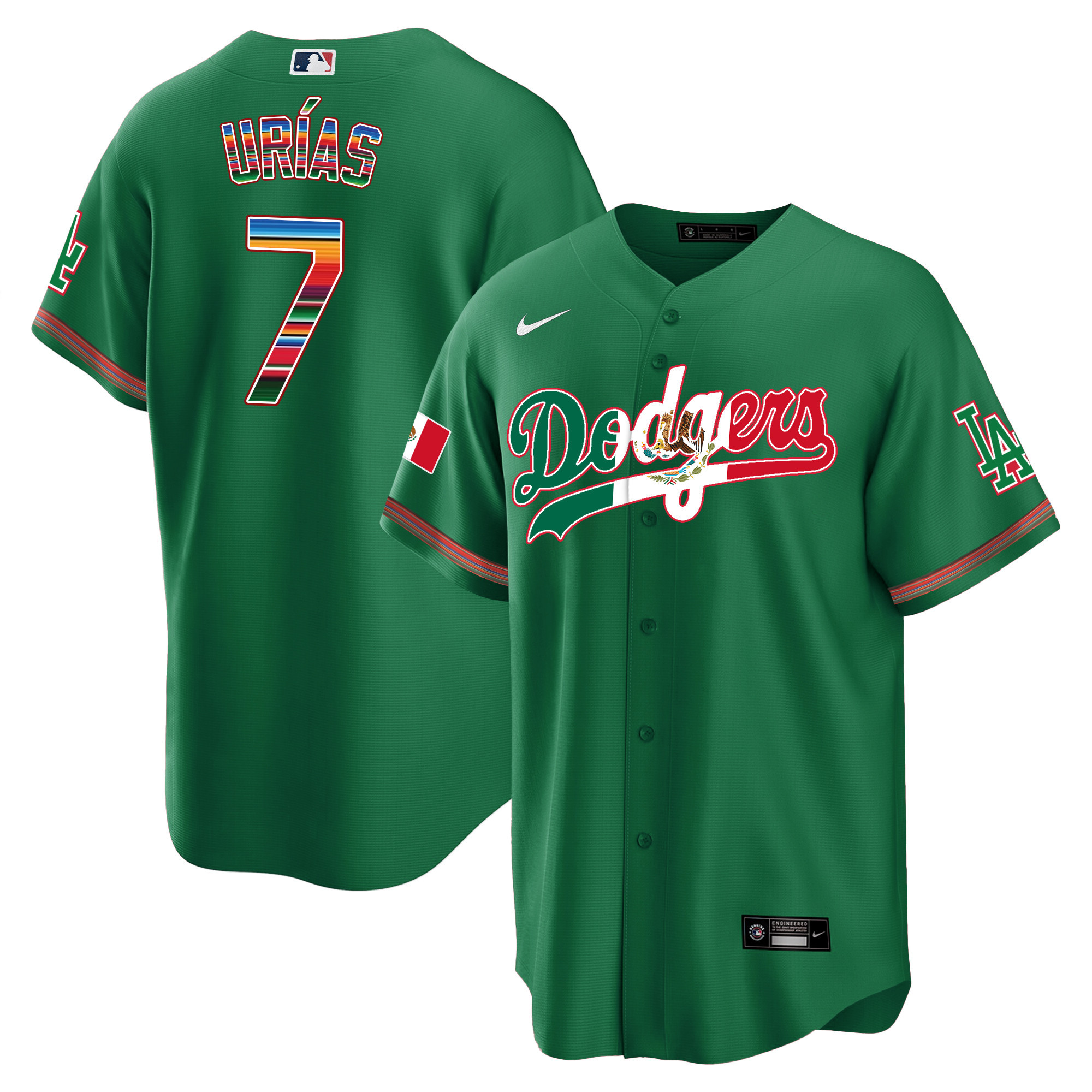 Julio Urías Men's Los Angeles Dodgers Mexico Cool Base Limited V4 Green Jersey - All Stitched