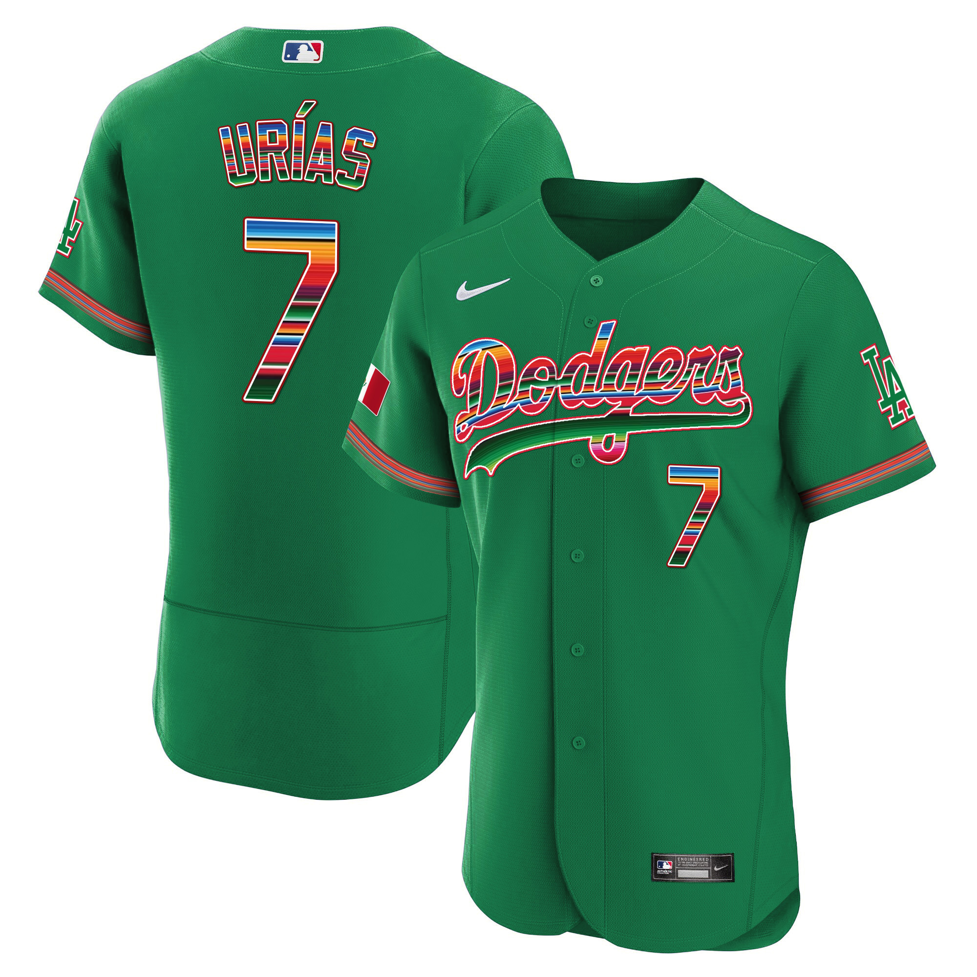 Julio Urías Men's Los Angeles Dodgers Mexico Flex Base Limited Green Jersey - All Stitched