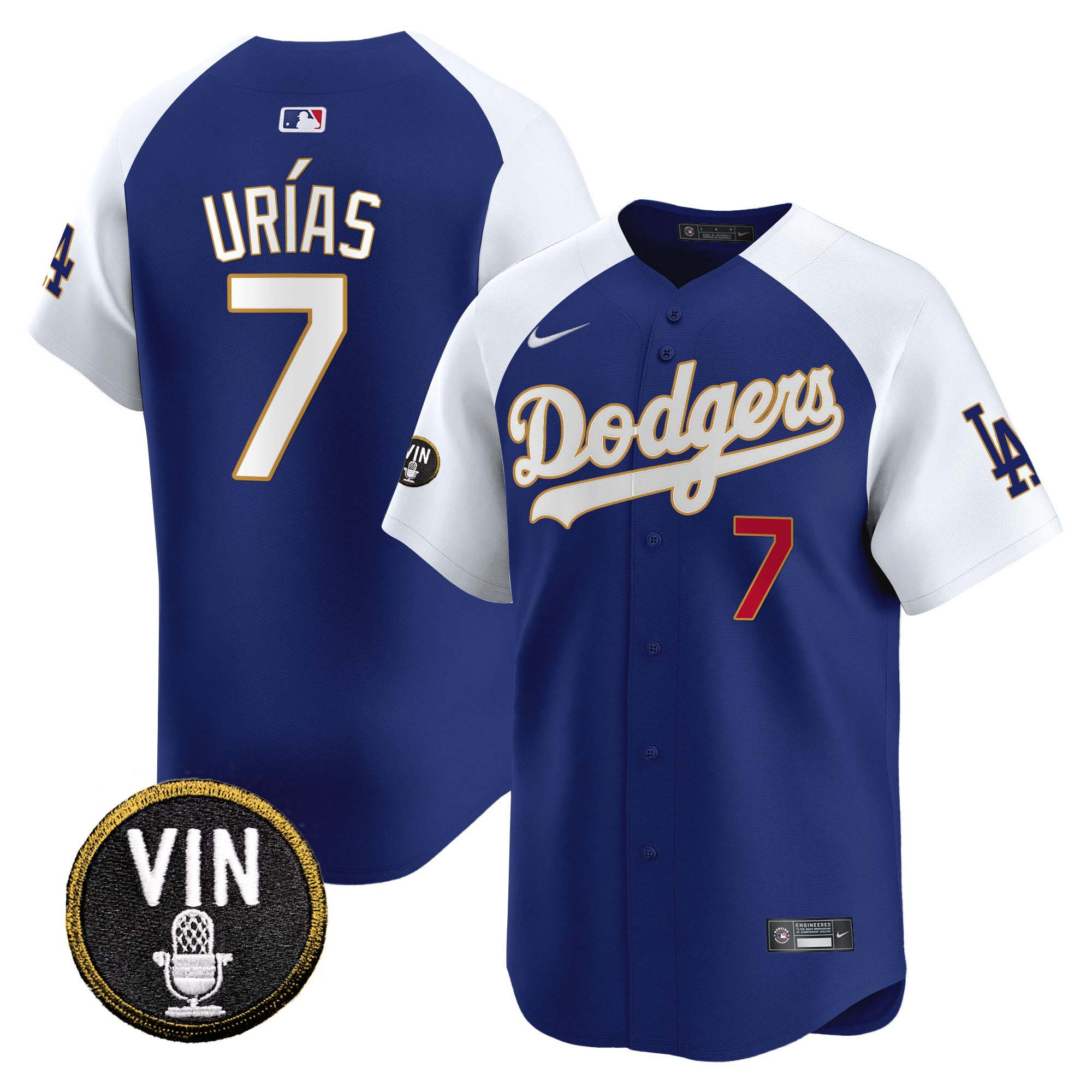 Julio Urías Men's Los Angeles Dodgers Vin Scully Patch Gold Trim Vapor Premier Limited Alternate Royal Jersey - All Stitched