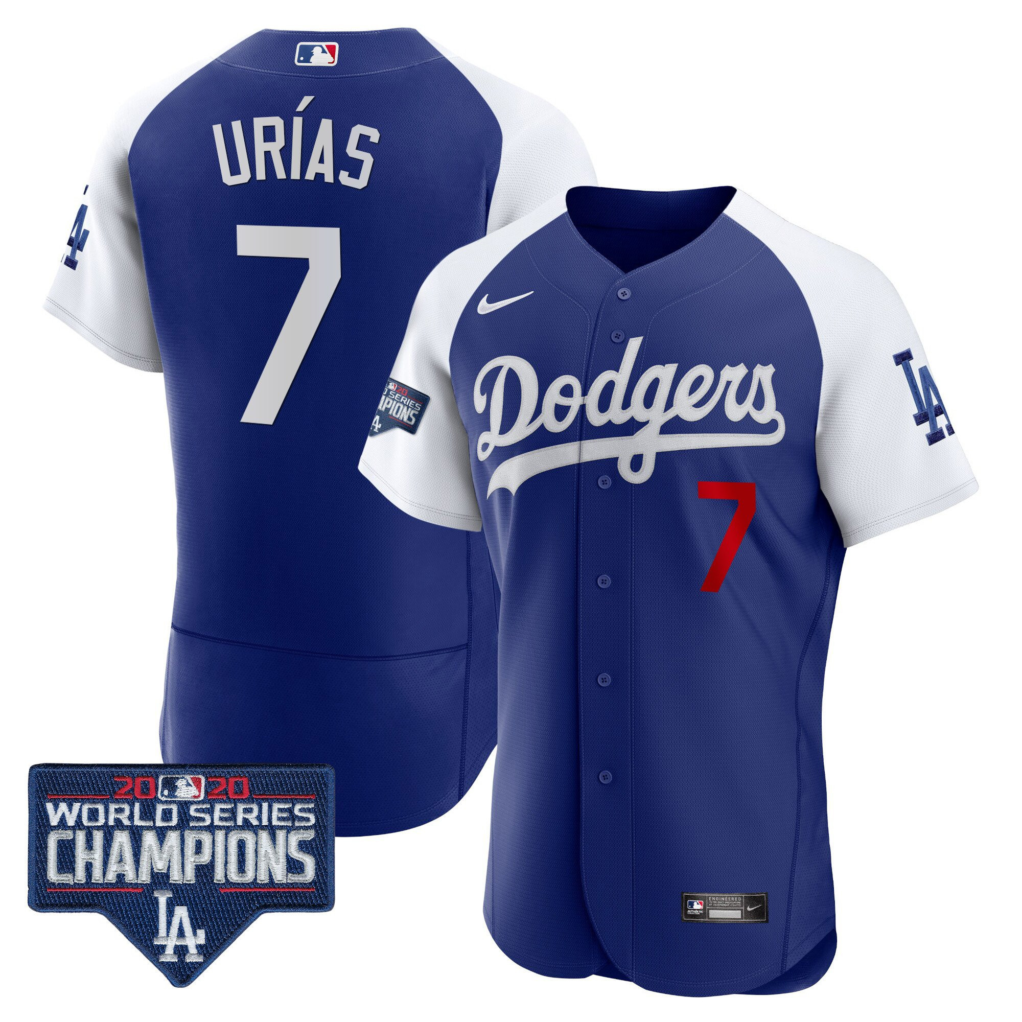 Julio Urías Men's Los Angeles Dodgers World Series Champions Patch Flex Base Alternate Royal Jersey - All Stitched