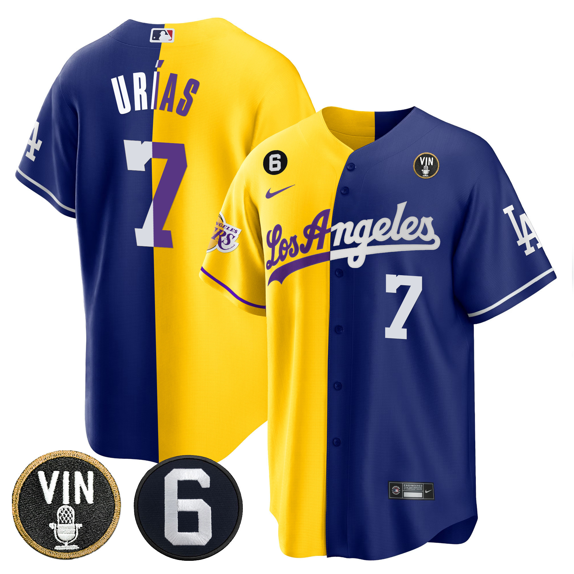 Julio Urías Men's Split Los Angeles Dodgers - Lakers Cool Base Gold Royal Jersey - All Stitched