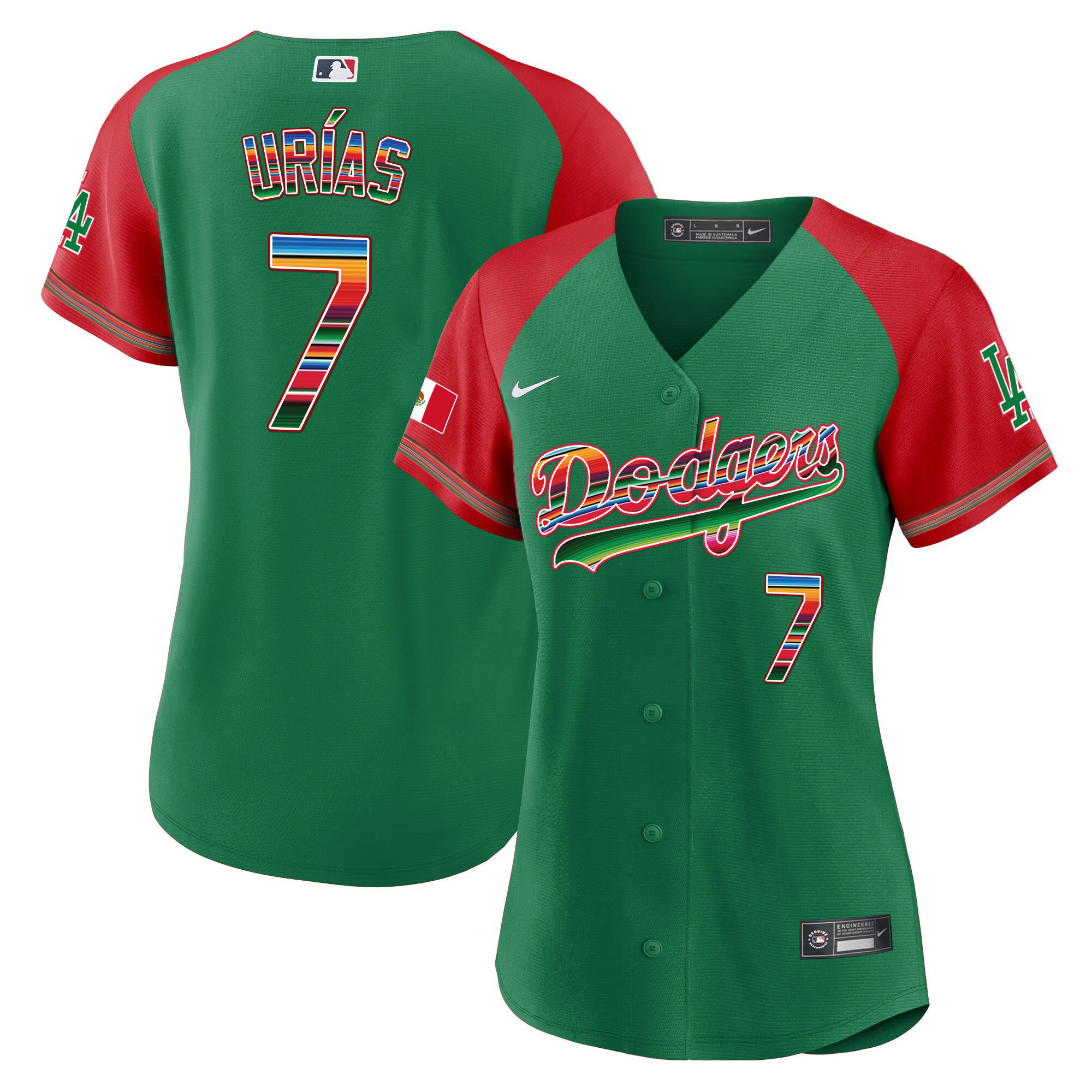 Julio Urías Women's Los Angeles Dodgers Mexico Alternate Baseball Green Jersey - All Stitched