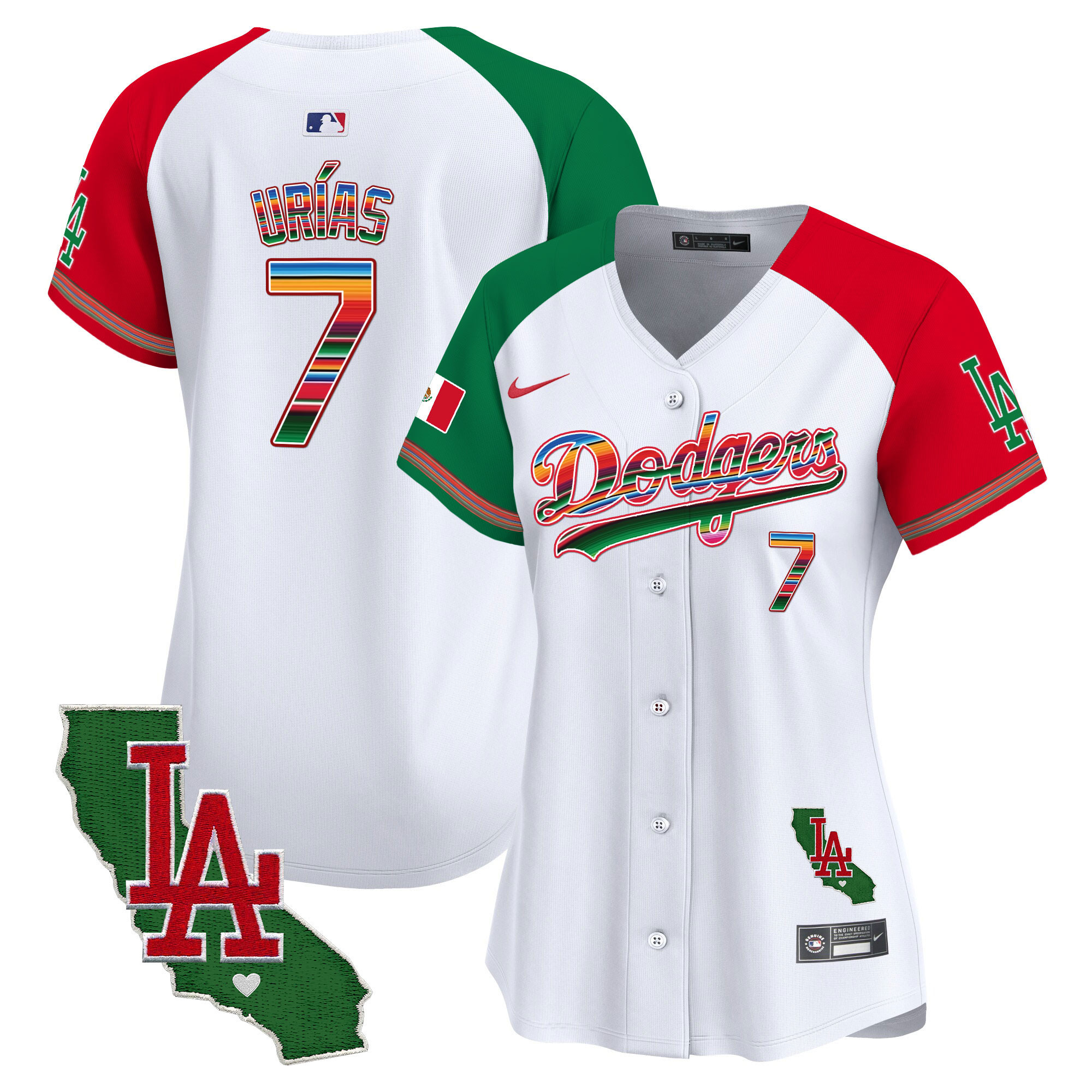Julio Urías Women's Los Angeles Dodgers Mexico California Patch Vapor Premier Limited V2 Alternate Jersey - All Stitched