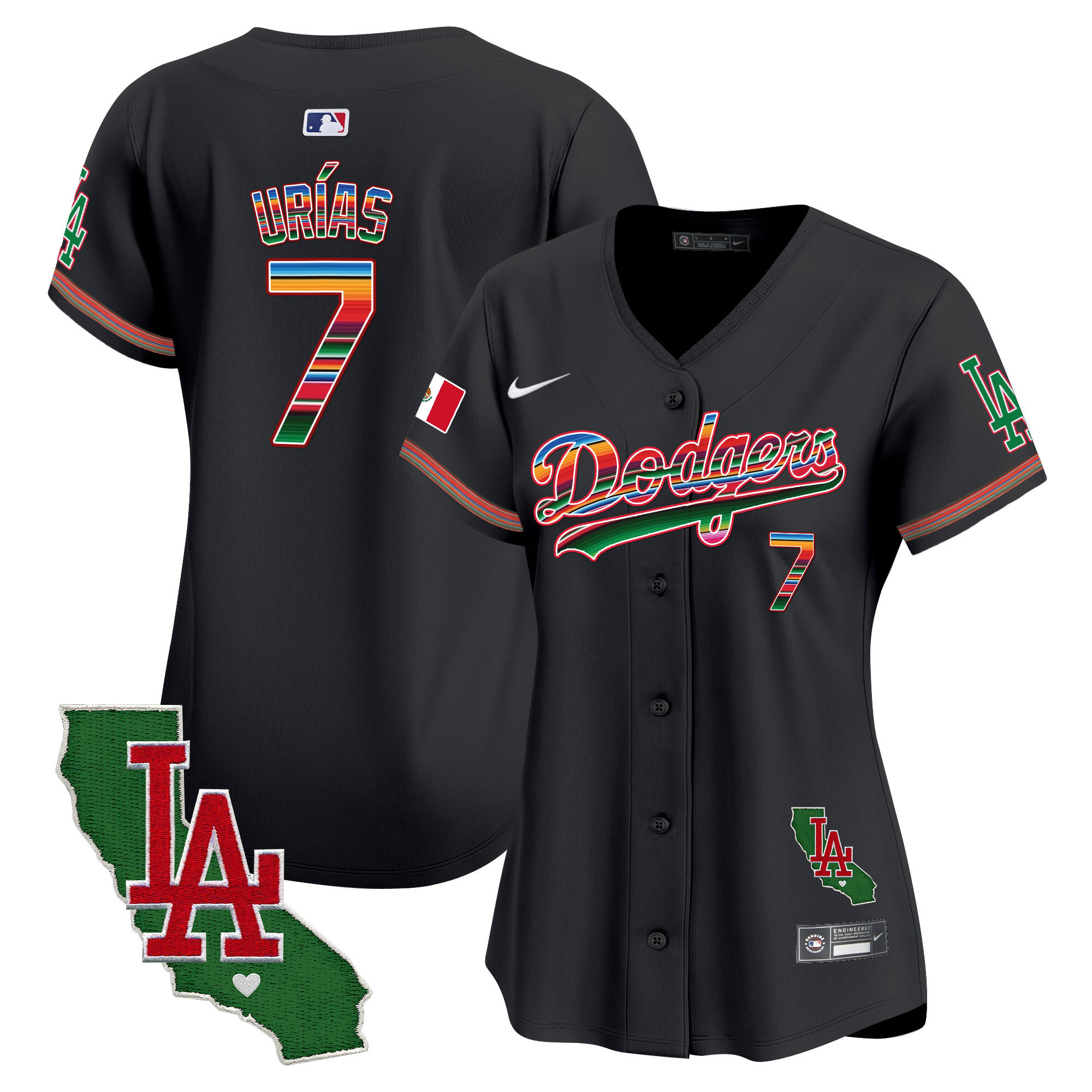 Julio Urías Women's Los Angeles Dodgers Mexico California Patch Vapor Premier Limited V2 Black Jersey - All Stitched