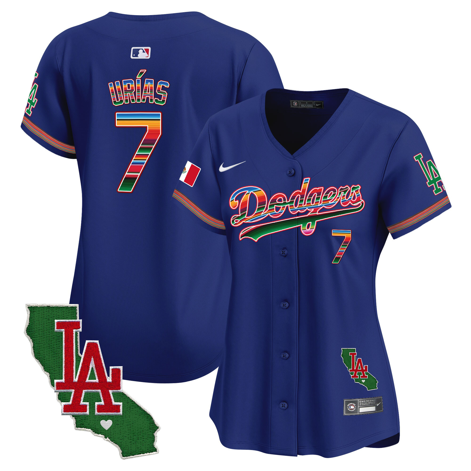 Julio Urías Women's Los Angeles Dodgers Mexico California Patch Vapor Premier Limited V2 Royal Jersey - All Stitched
