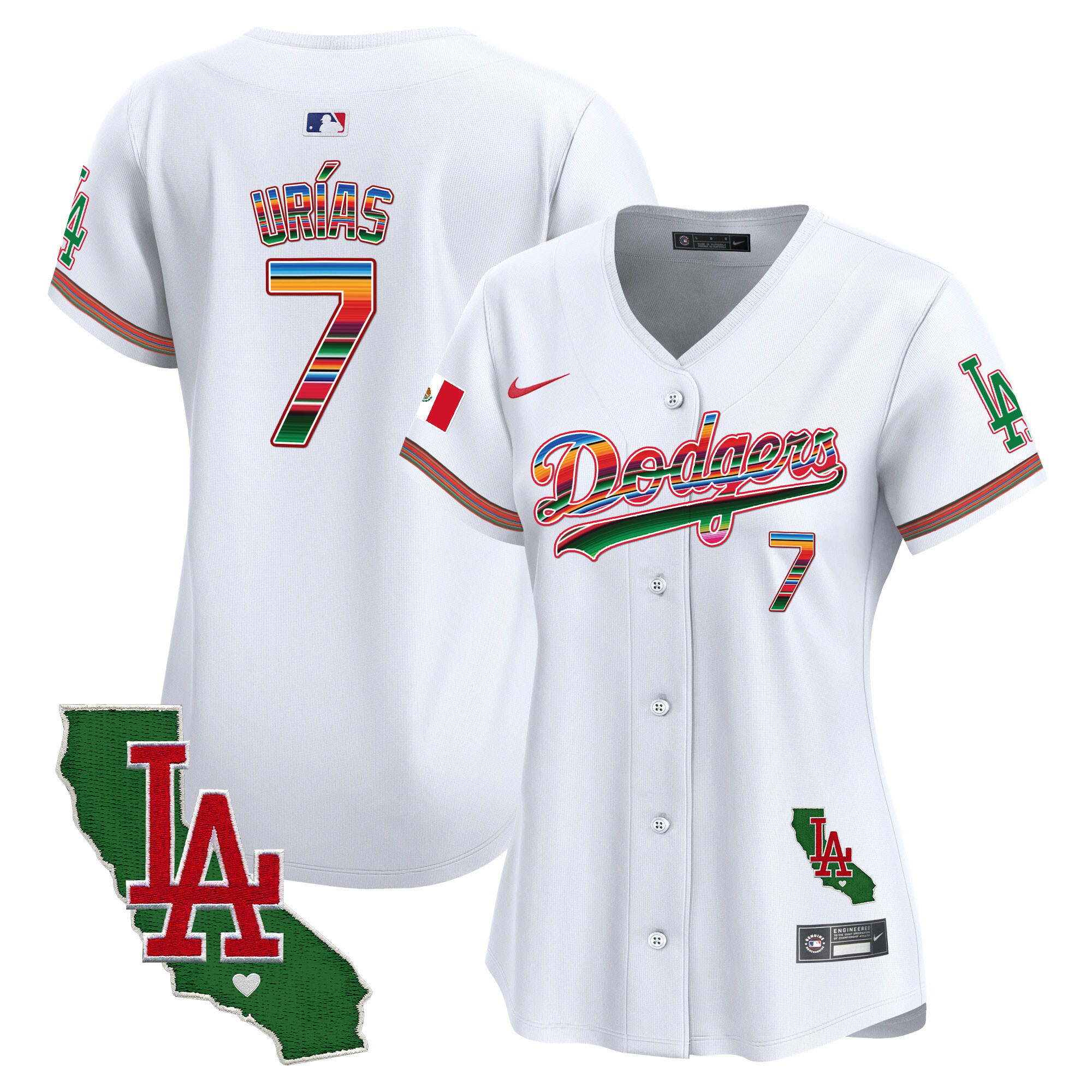 Julio Urías Women's Los Angeles Dodgers Mexico California Patch Vapor Premier Limited V2 White Jersey - All Stitched