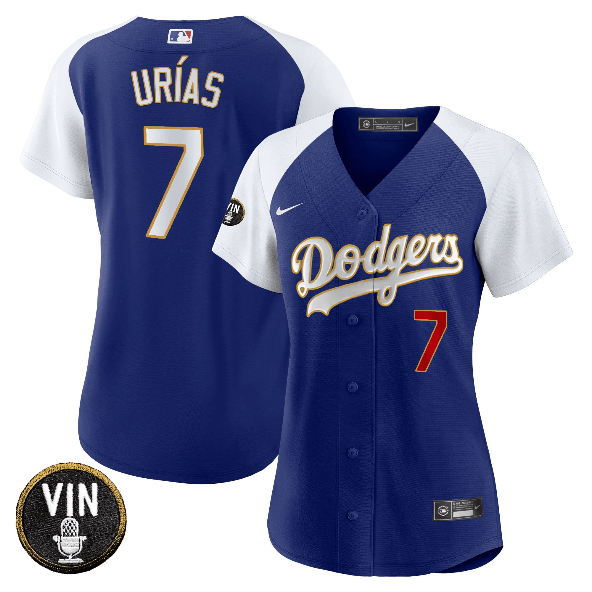 Julio Urías Women's Los Angeles Dodgers Vin Scully Patch Gold Trim Alternate Royal Jersey - All Stitched