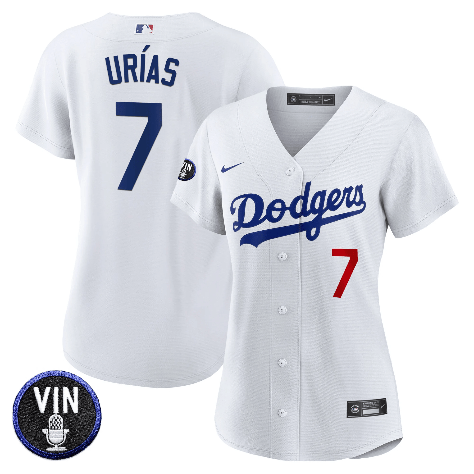 Julio Urías Women's Los Angeles Dodgers Vin Scully Patch White Jersey - All Stitched