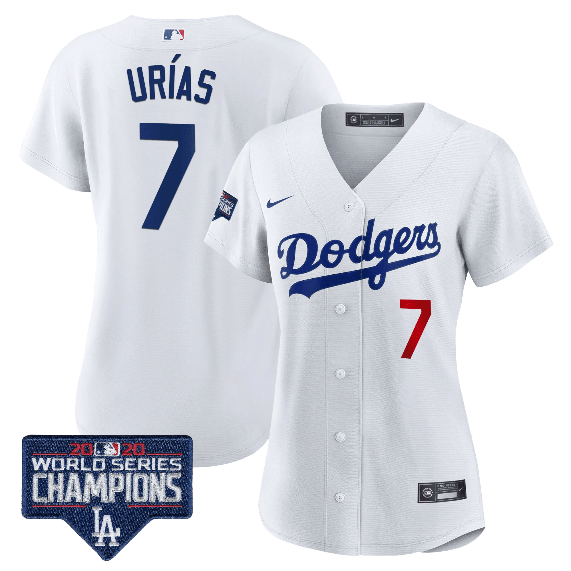 Julio Urías Women's Los Angeles Dodgers World Series Champions Patch White Jersey - All Stitched