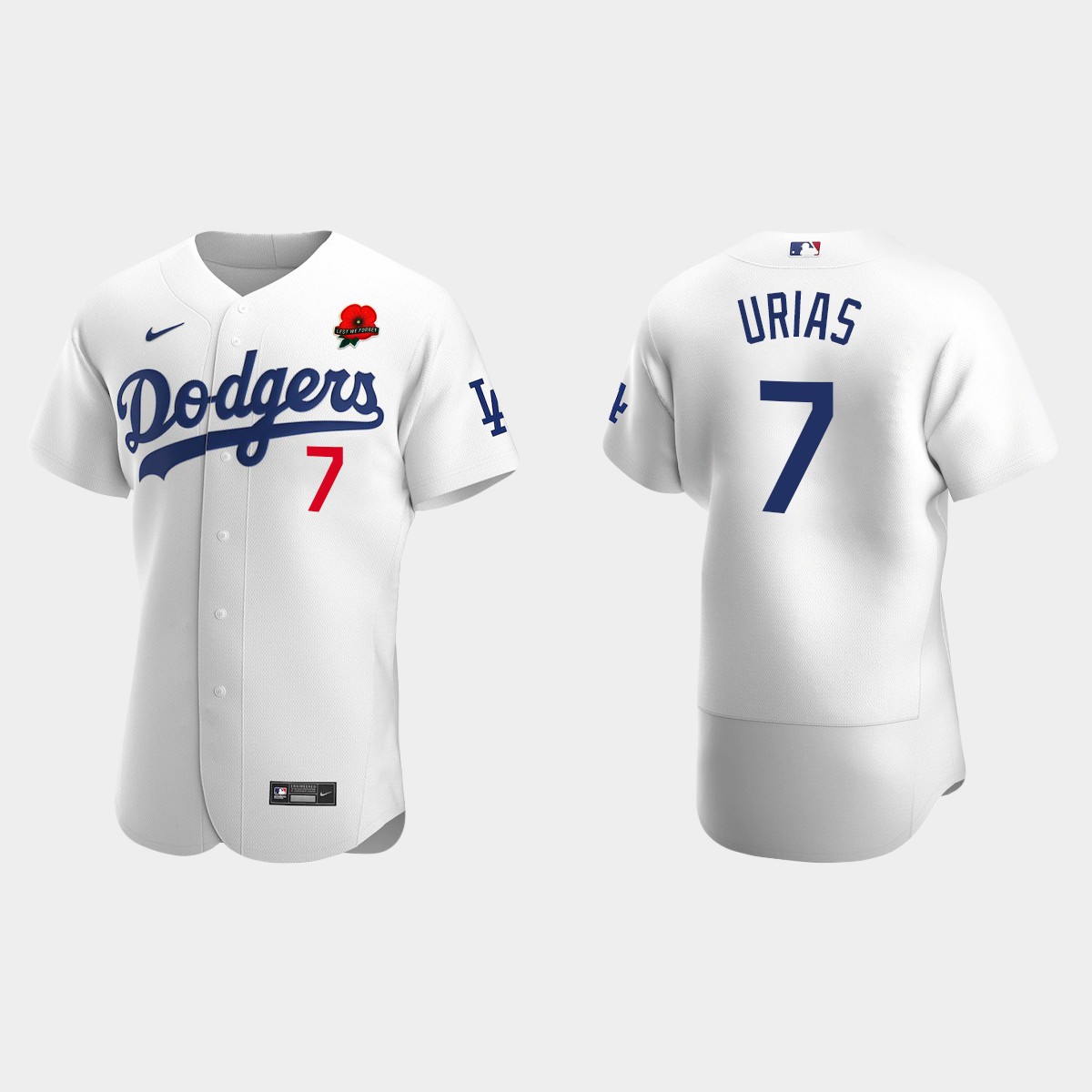 Julio Urias Los Angeles Dodgers 2022 Memorial Day Poppy Patch Jersey - White