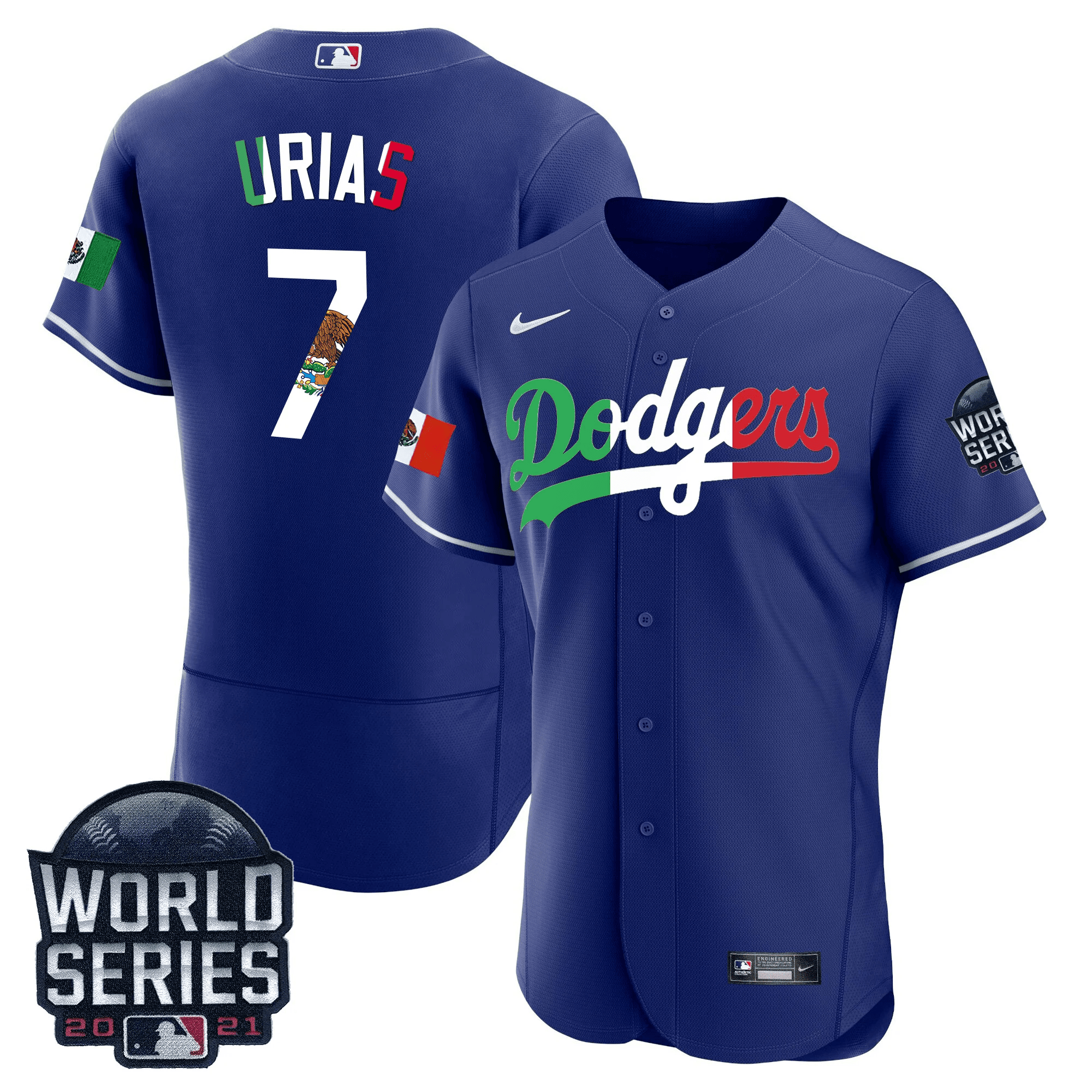 Julio Urias Men's Los Angeles Dodgers Mexico World Series Patch Flex Base Royal Jersey - All Stitched