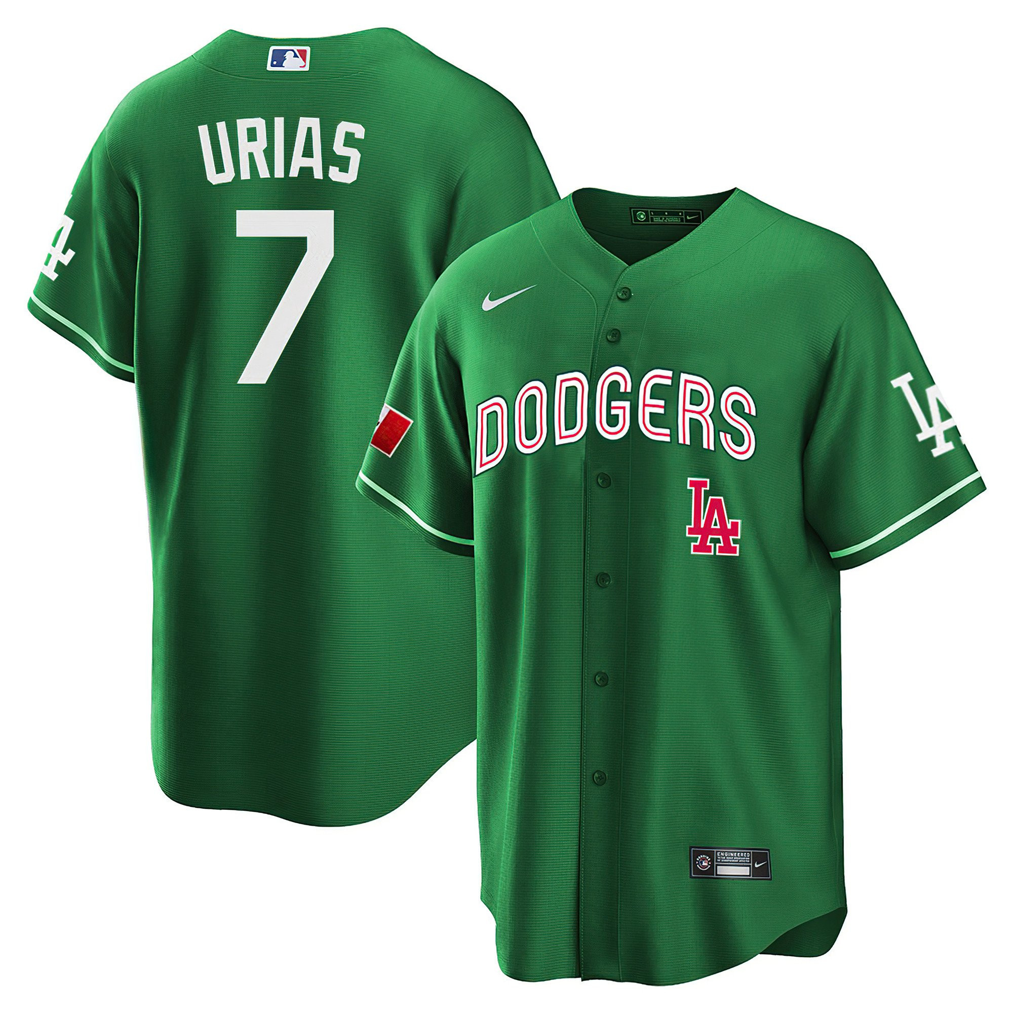 Julio Urias Men's Los Angeles Dodgers Mexico World Series Patch Green Dodgers Jersey - All Stitched