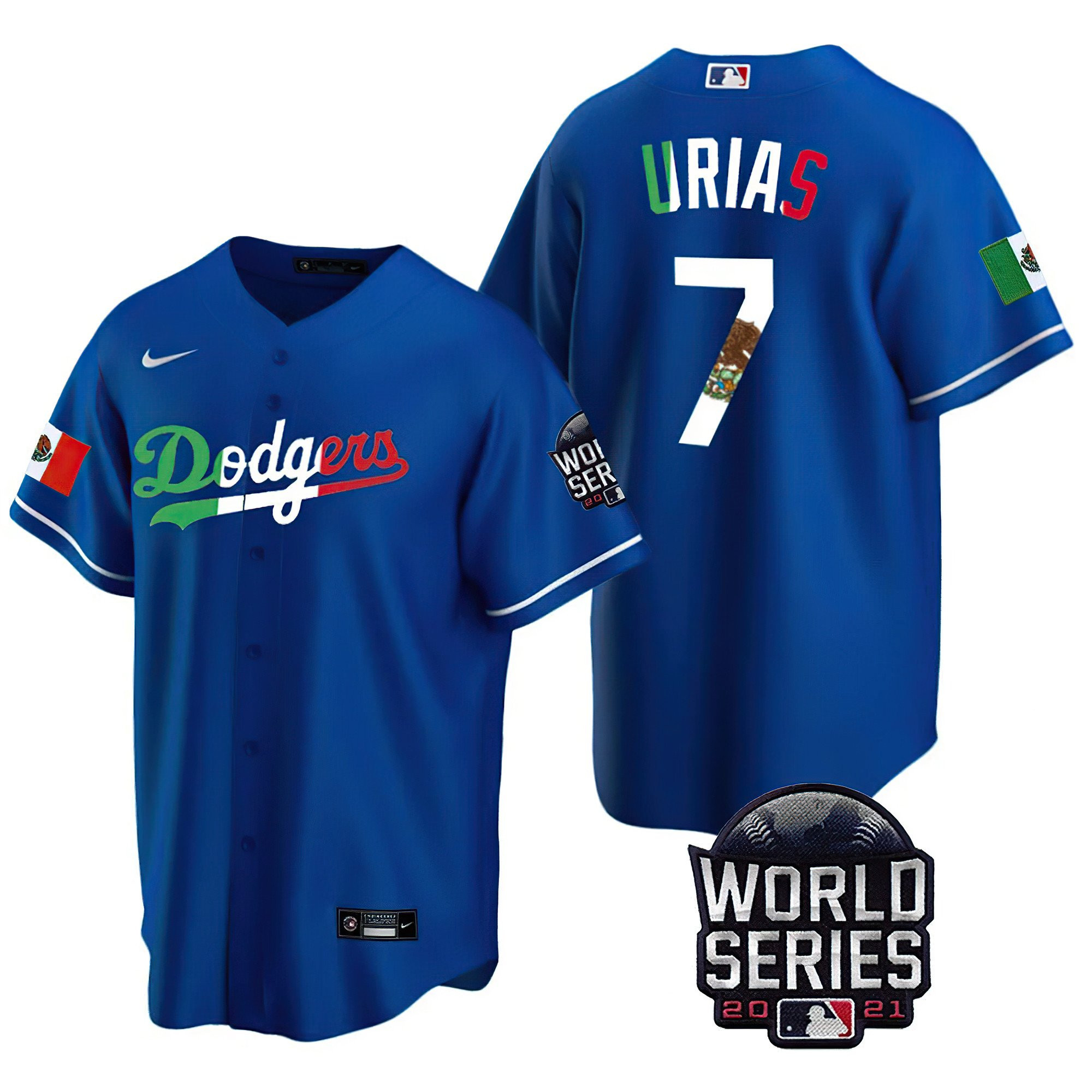 Julio Urias Men's Los Angeles Dodgers Mexico World Series Patch Royal Jersey - All Stitched
