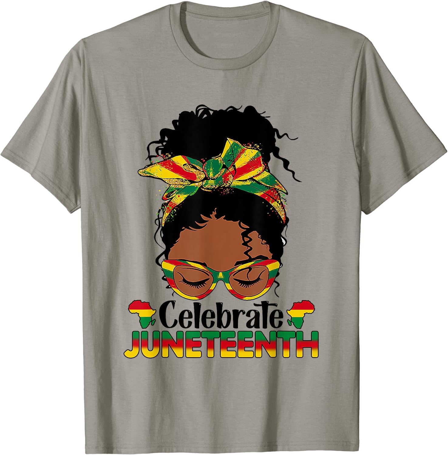 Juneteenth Celebrate 1865 Messy Bun Glasses Black WomenT-Shirt
