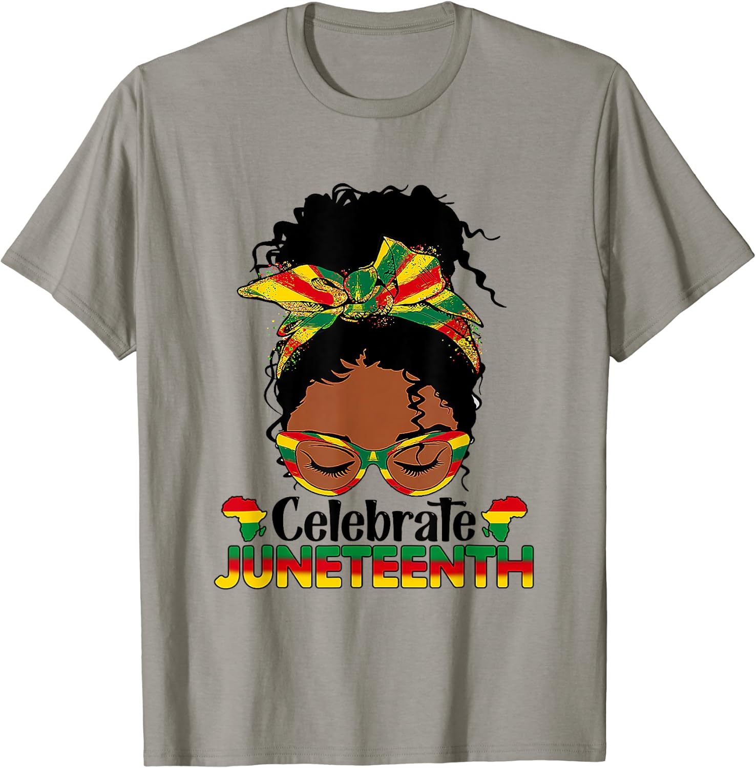 Juneteenth Celebrate 1865 Messy Bun Glasses Black WomenT-Shirt