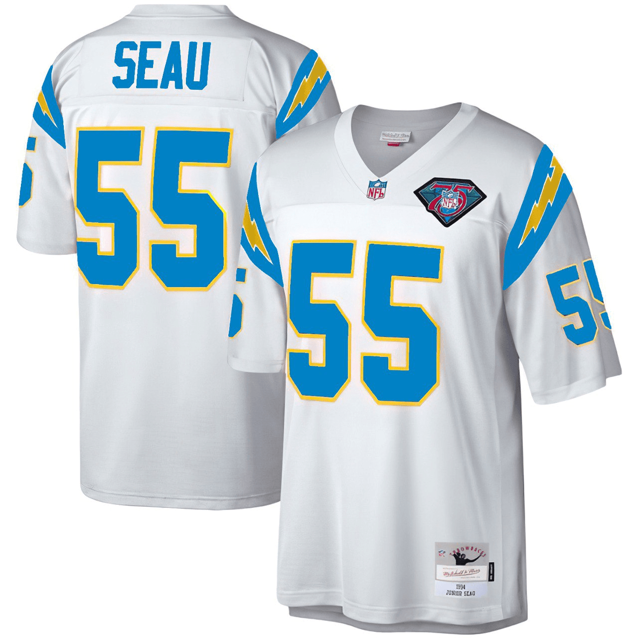 Junior Seau San Diego Los Angeles Chargers Navy White Jersey - All Stitched