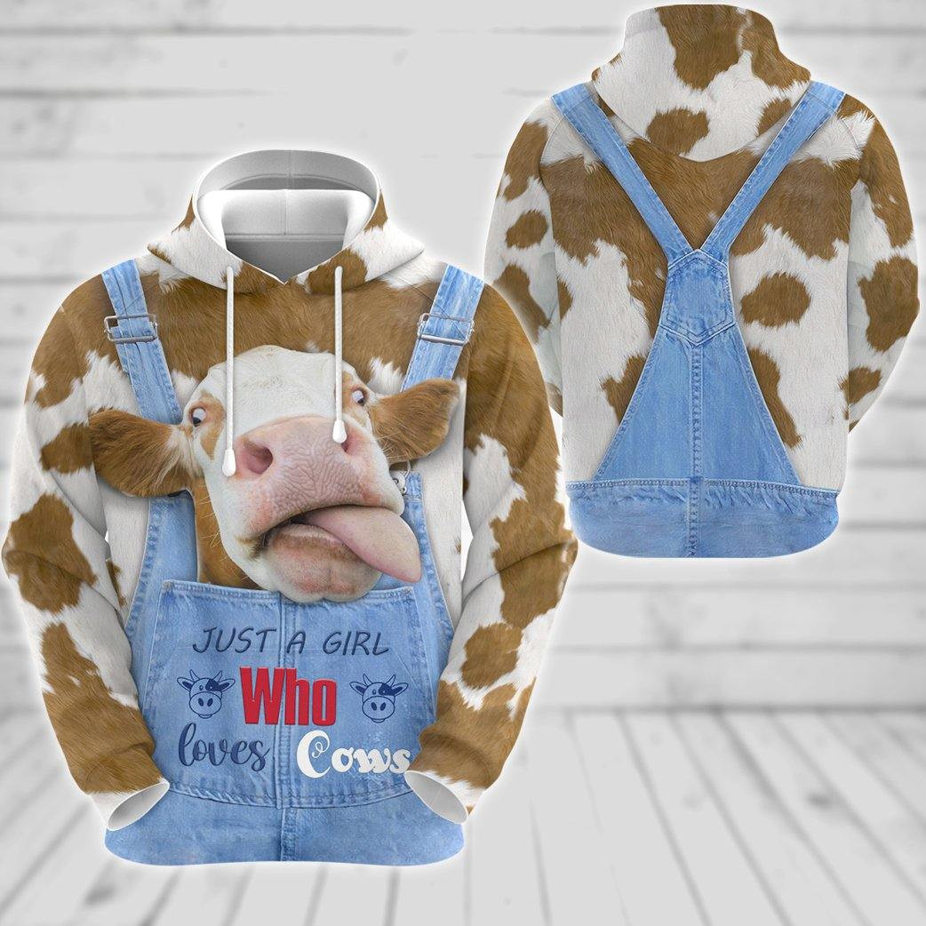 Just A Girl Who Loves Cow Pattern Print Hoodie