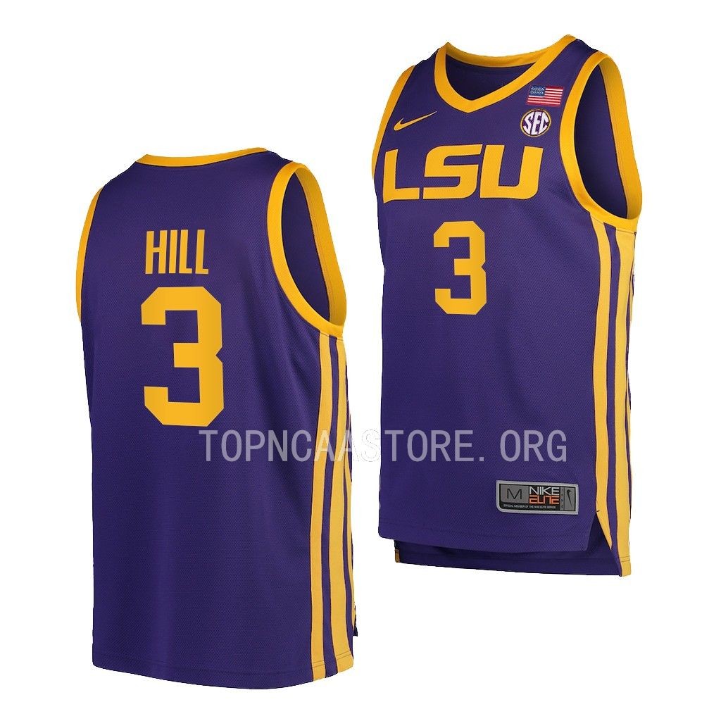 Justice Hill LSU Tigers #3 Purple College Jersey 2022-23