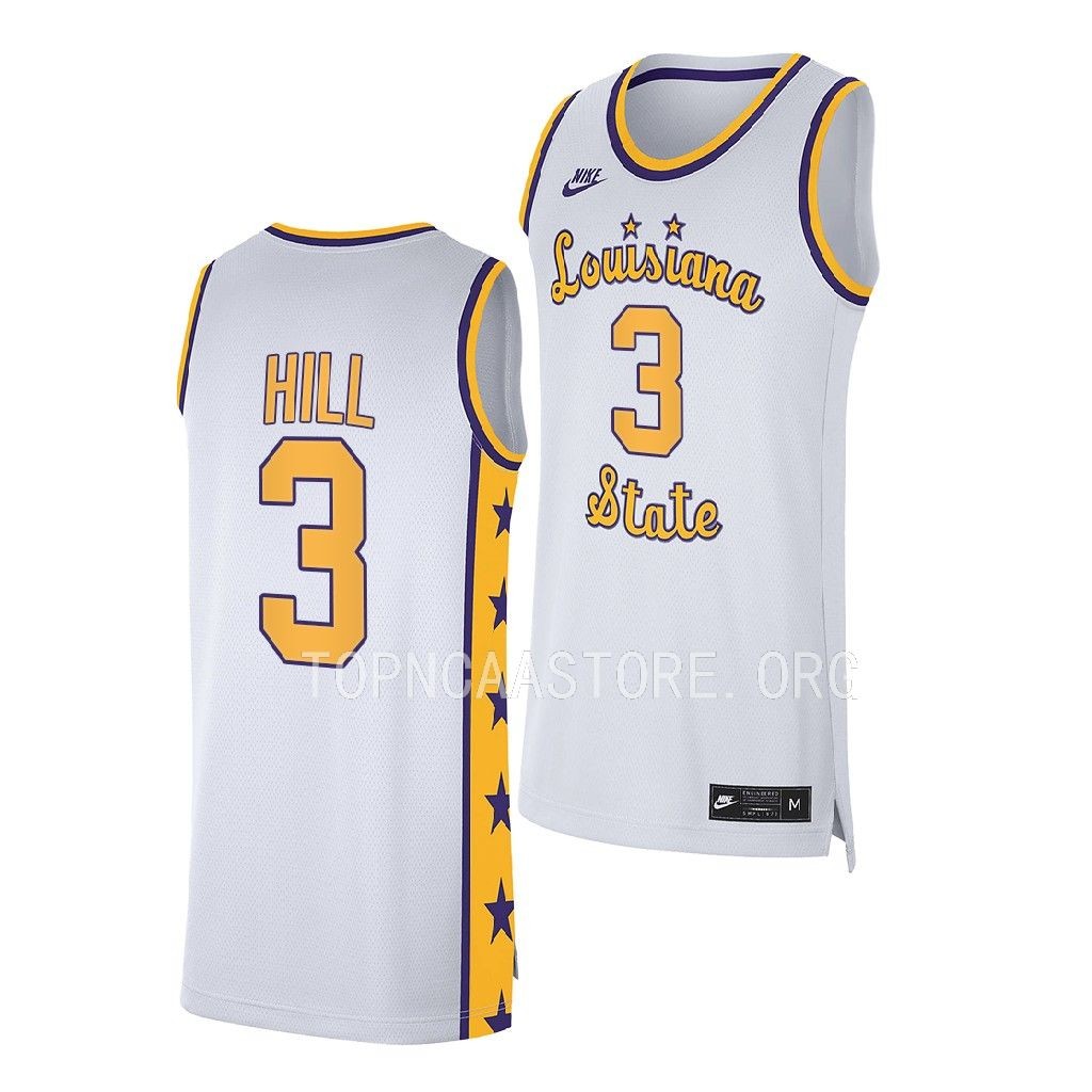 Justice Hill LSU Tigers #3 White Jersey 2022-23