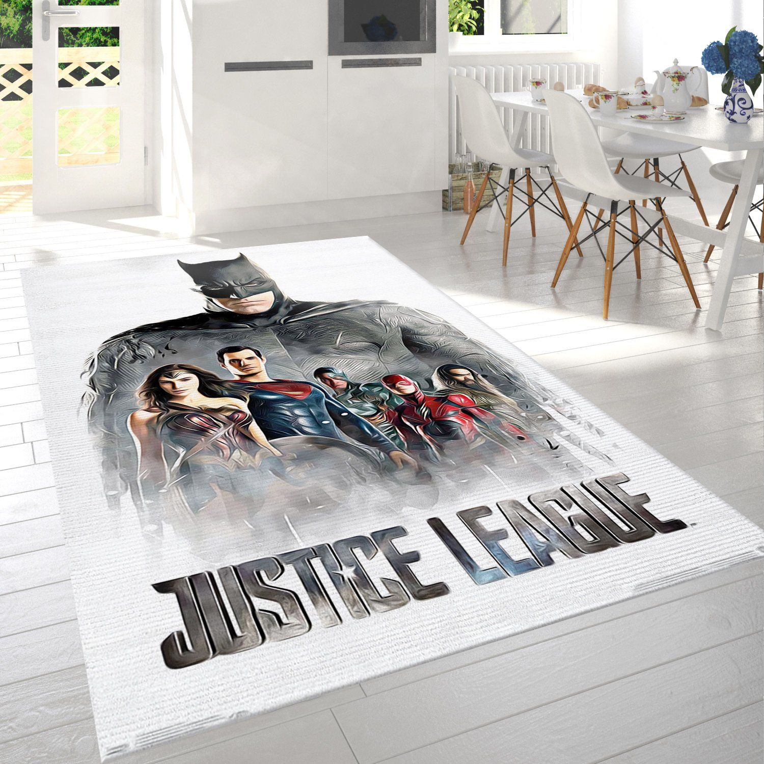 Justice League Characters In Mist Rectangle Rug – Custom Size And Printing
