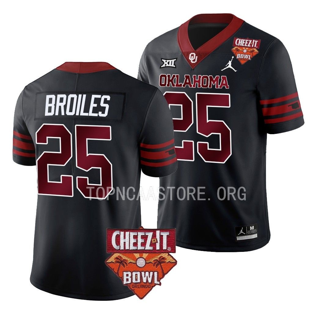 Justin Broiles Oklahoma Sooners 2022 Cheez-It Bowl #25 Jersey Men's Black College Uniform