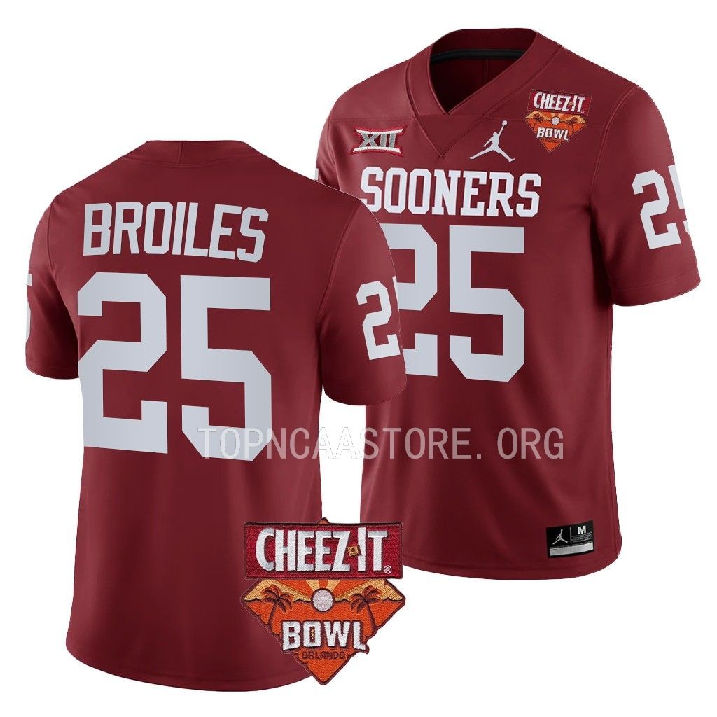 Justin Broiles Oklahoma Sooners 2022 Cheez-It Bowl #25 Jersey Men's Crimson College Uniform