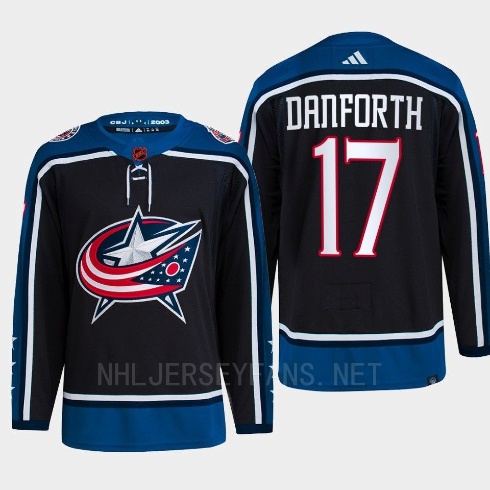 Justin Danforth 17 Reverse Retro 2.0 2022 Columbus Blue Jackets Navy Stitched Jersey Primegreen