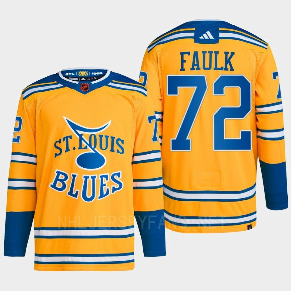 Justin Faulk 72 Reverse Retro 2.0 2022 St. Louis Blues Yellow Stitched Jersey Primegreen