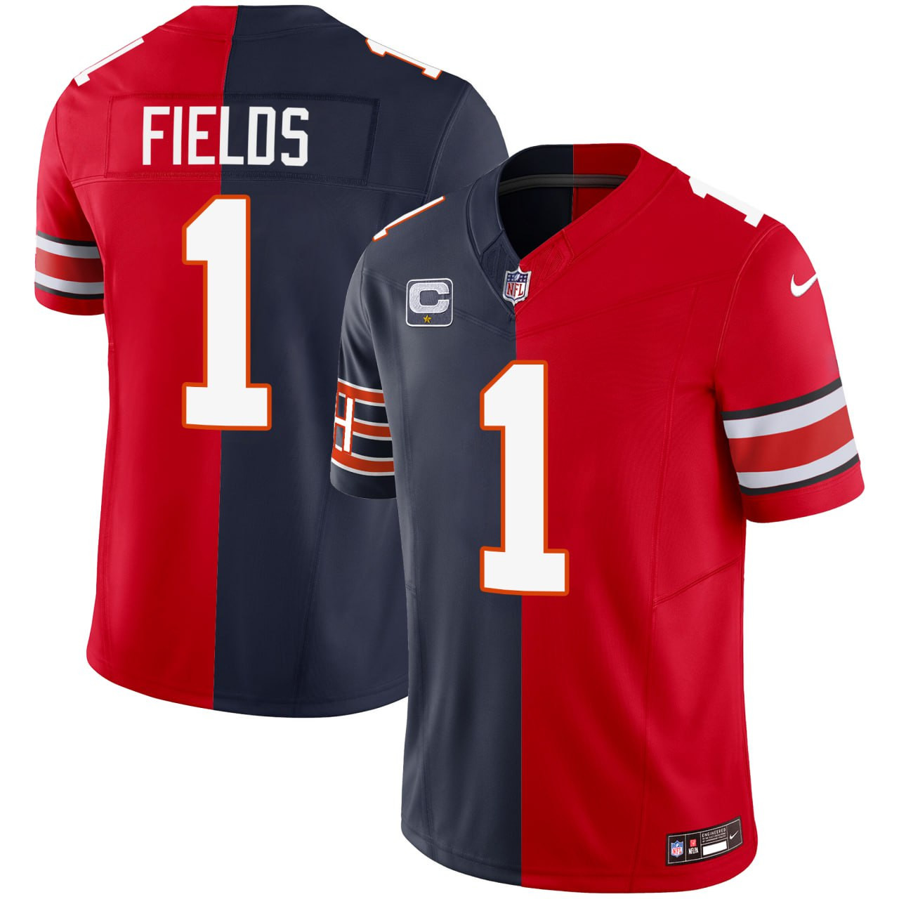 Justin Fields Chicago Bears Ohio State Buckeyes Split Navy Red Jersey - All Stitched 