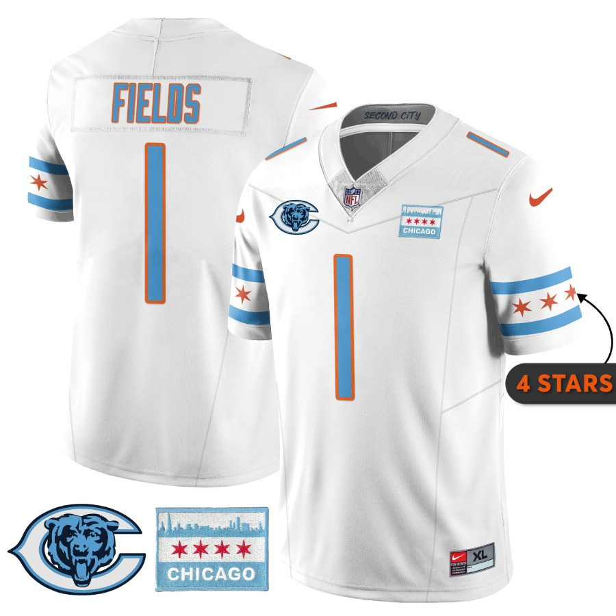 Justin Fields Men's Chicago Bears City Edition White Jersey - All Stitched 