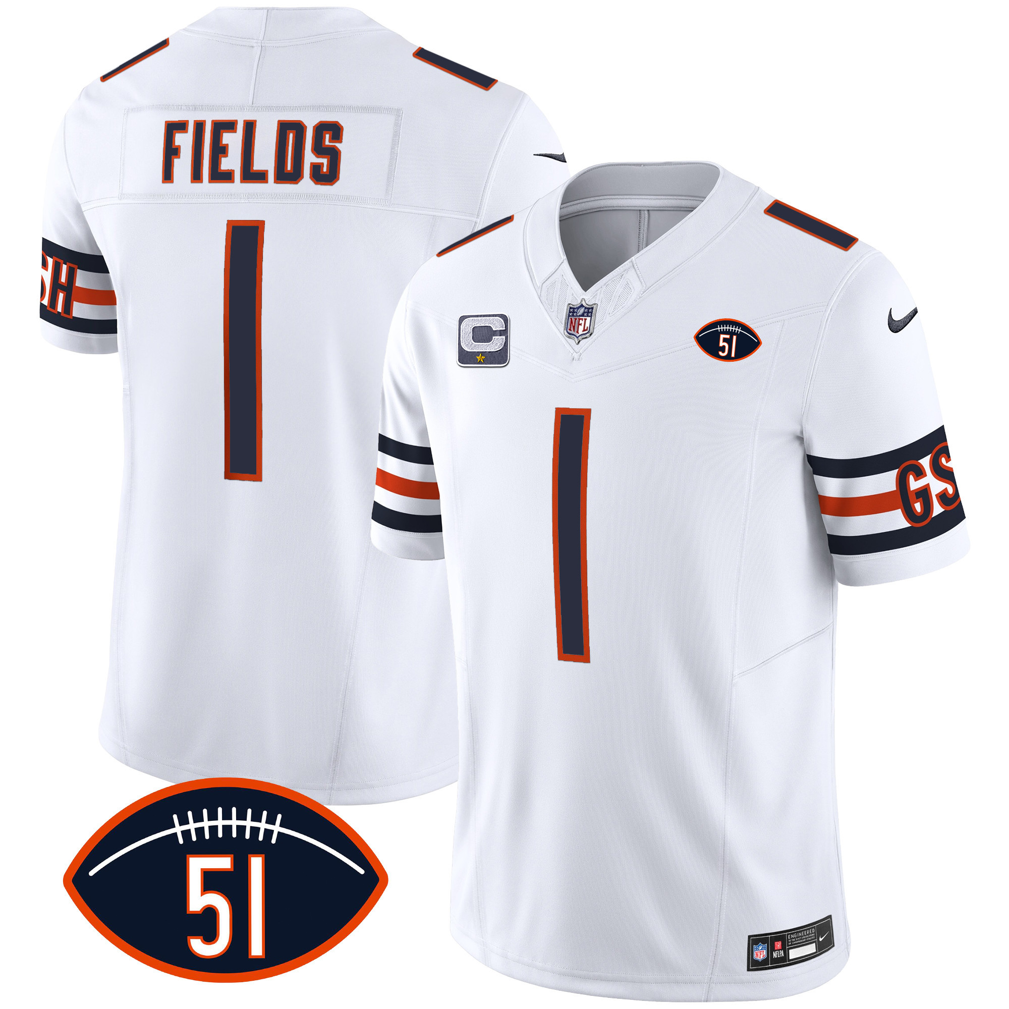 Justin Fields Men's Chicago Bears Dick Butkus Patch GSH Vapor White Jersey - All Stitched 